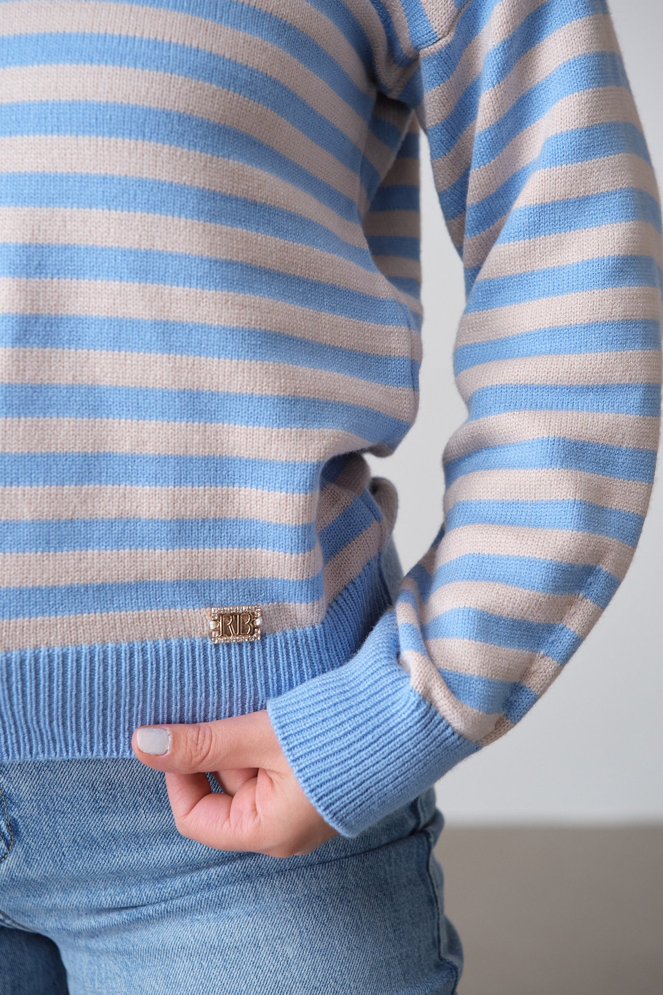 Striped V-Neck Knit Sweater
