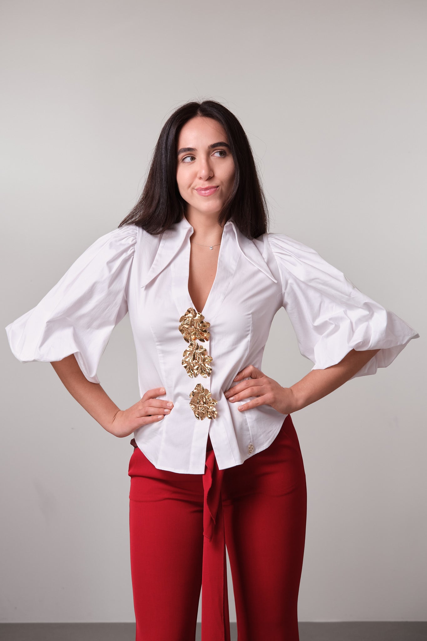 White Gold-Button Statement Shirt