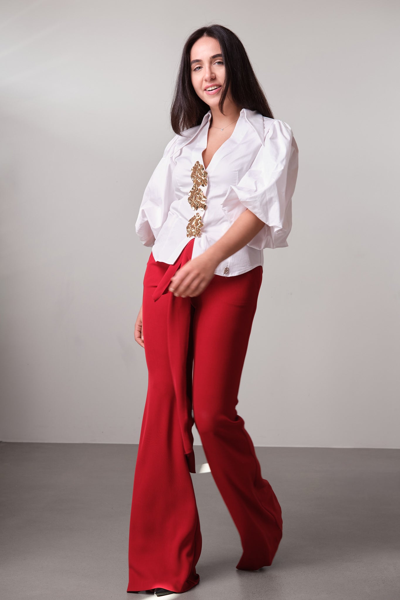 Red High-Waisted Flared Trousers