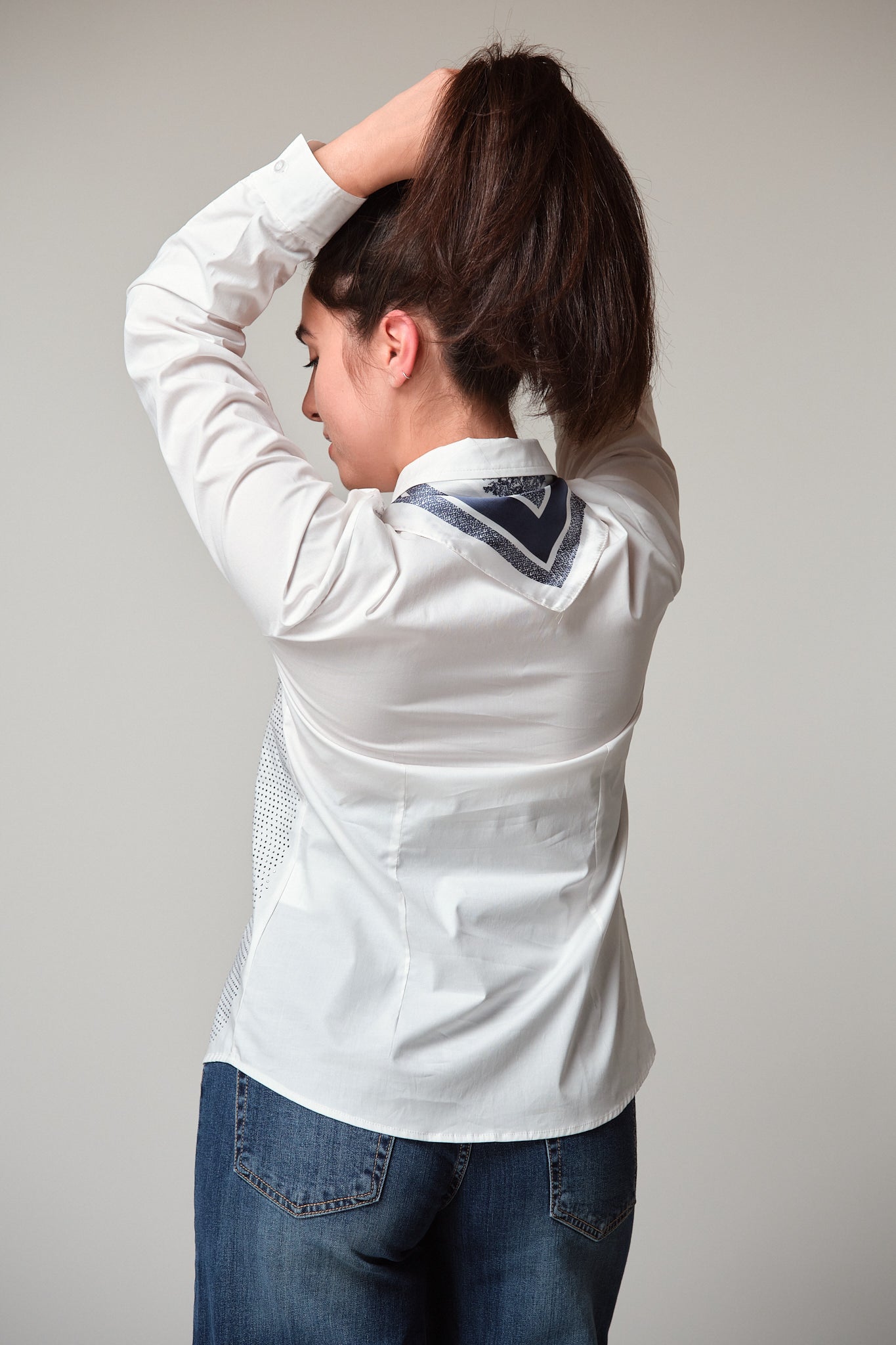 White Rhinestone-Embellished Shirt with Scarf