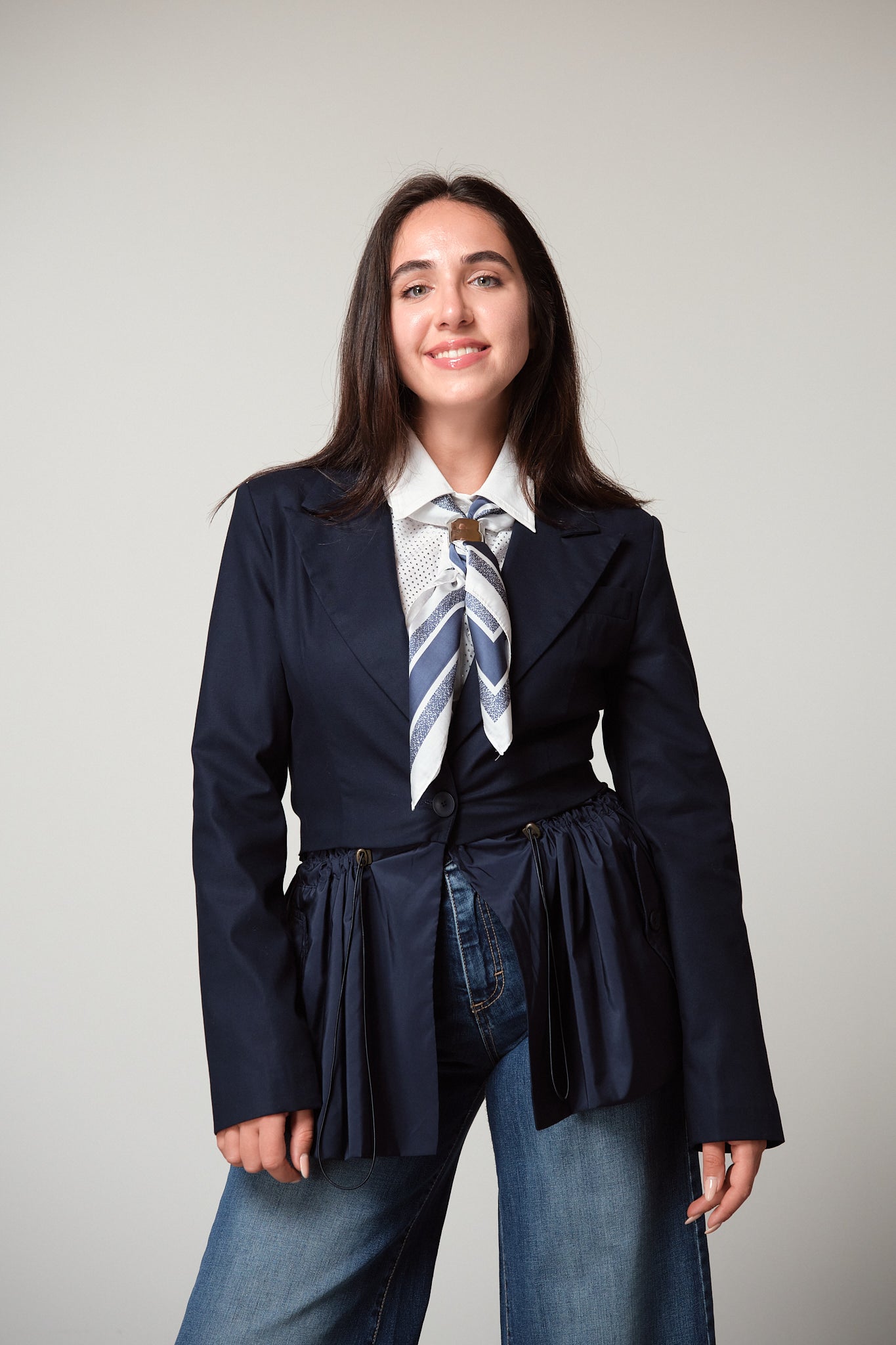 Navy Drawstring Detail Blazer