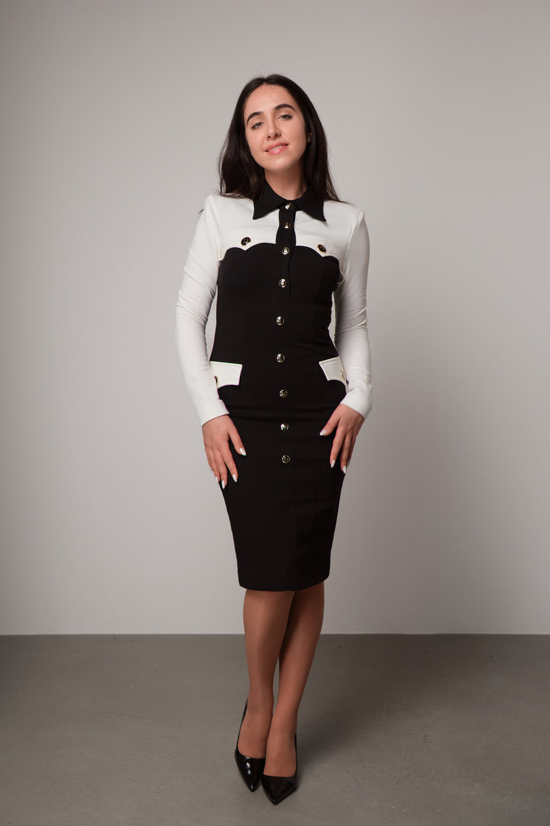 Black Button-Front Midi Dress