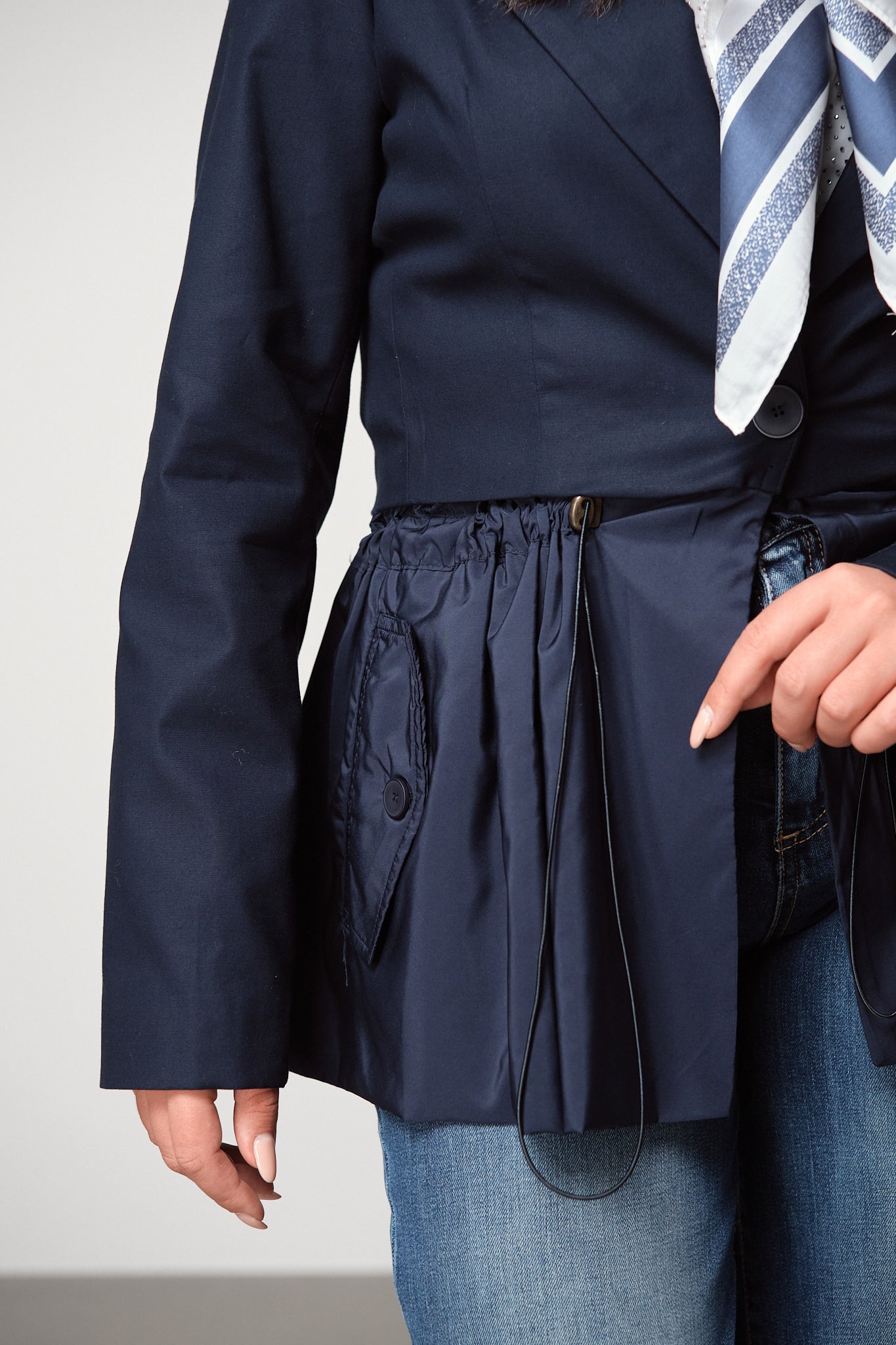 Navy Drawstring Detail Blazer