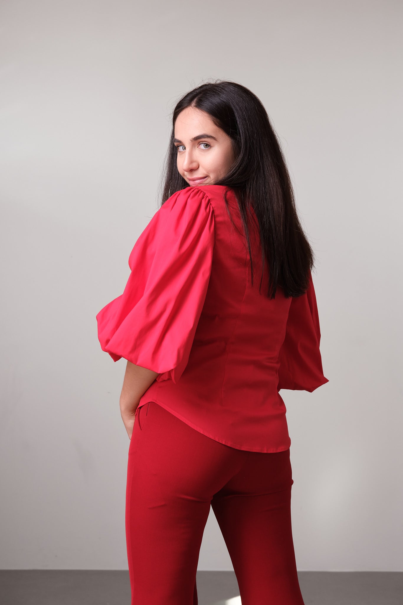 Red Gold-Button Statement Shirt