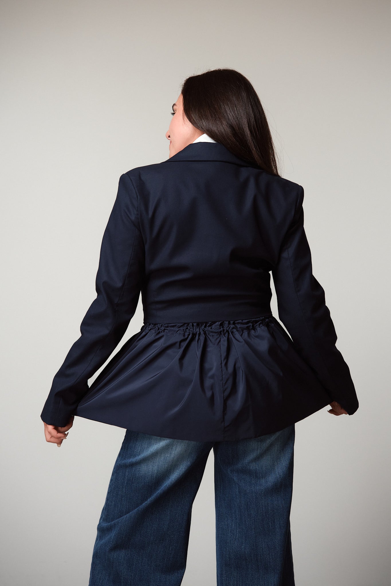 Navy Drawstring Detail Blazer