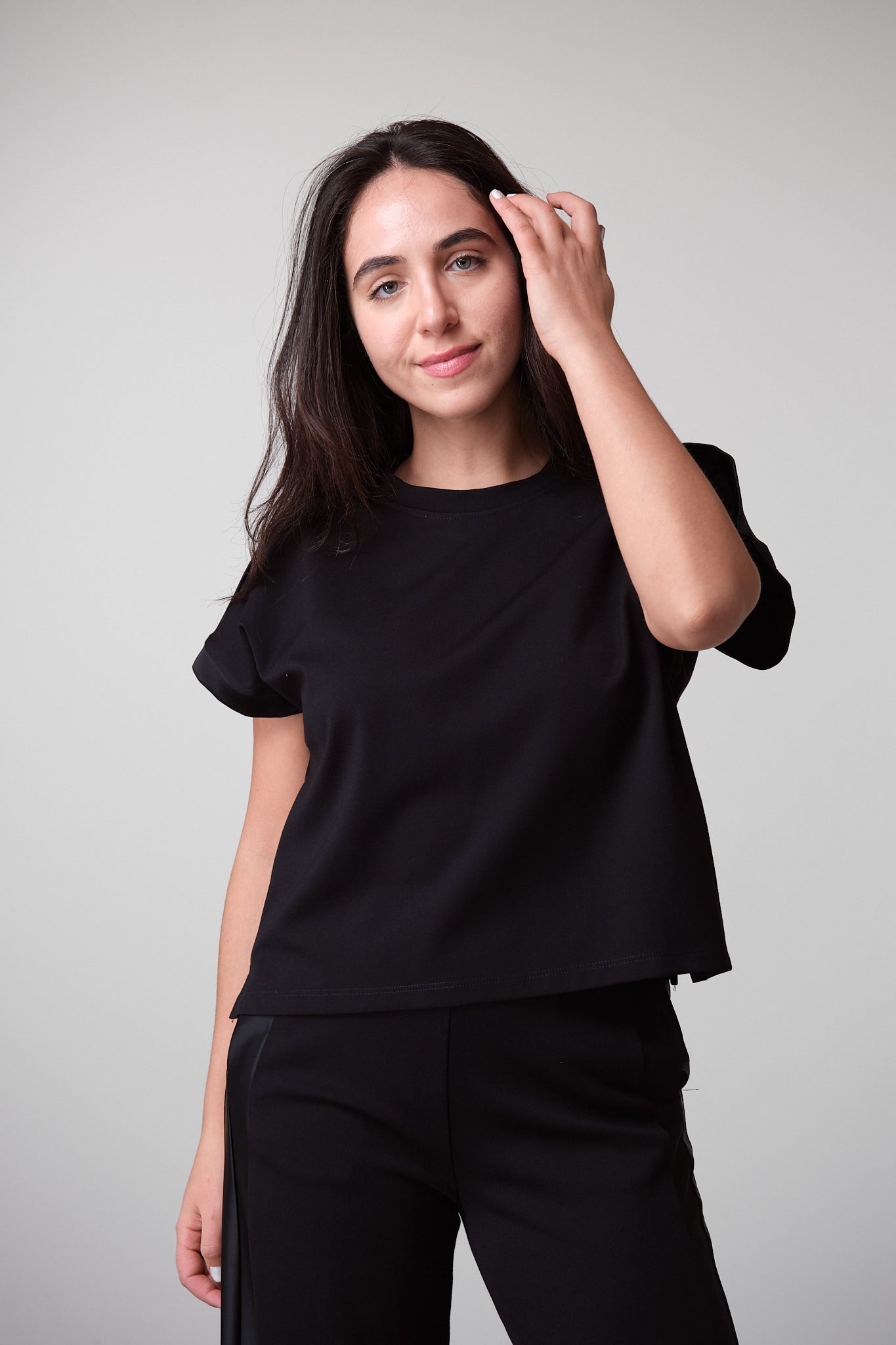 Structured T-Shirt with Satin Panels