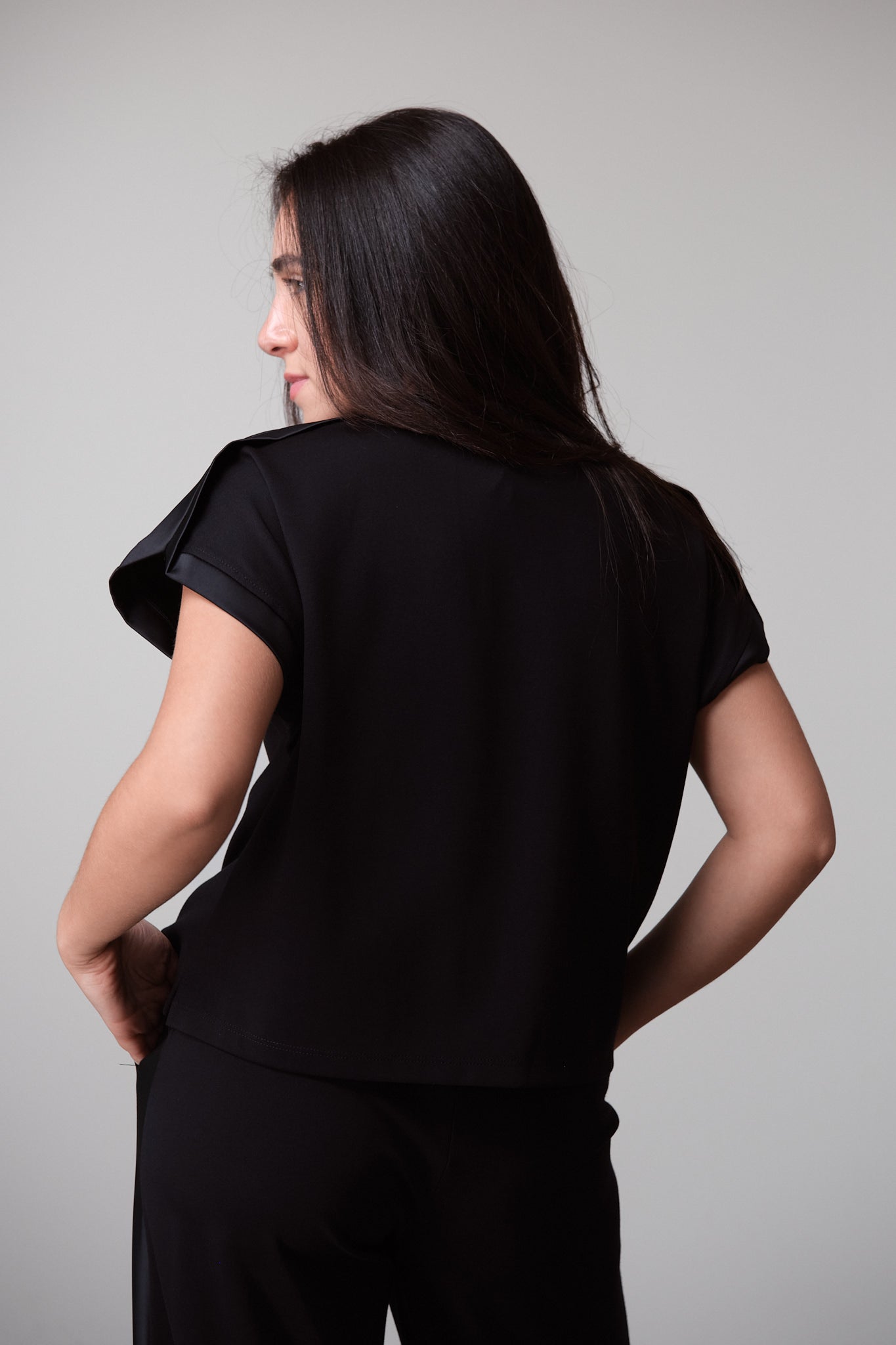 Structured T-Shirt with Satin Panels