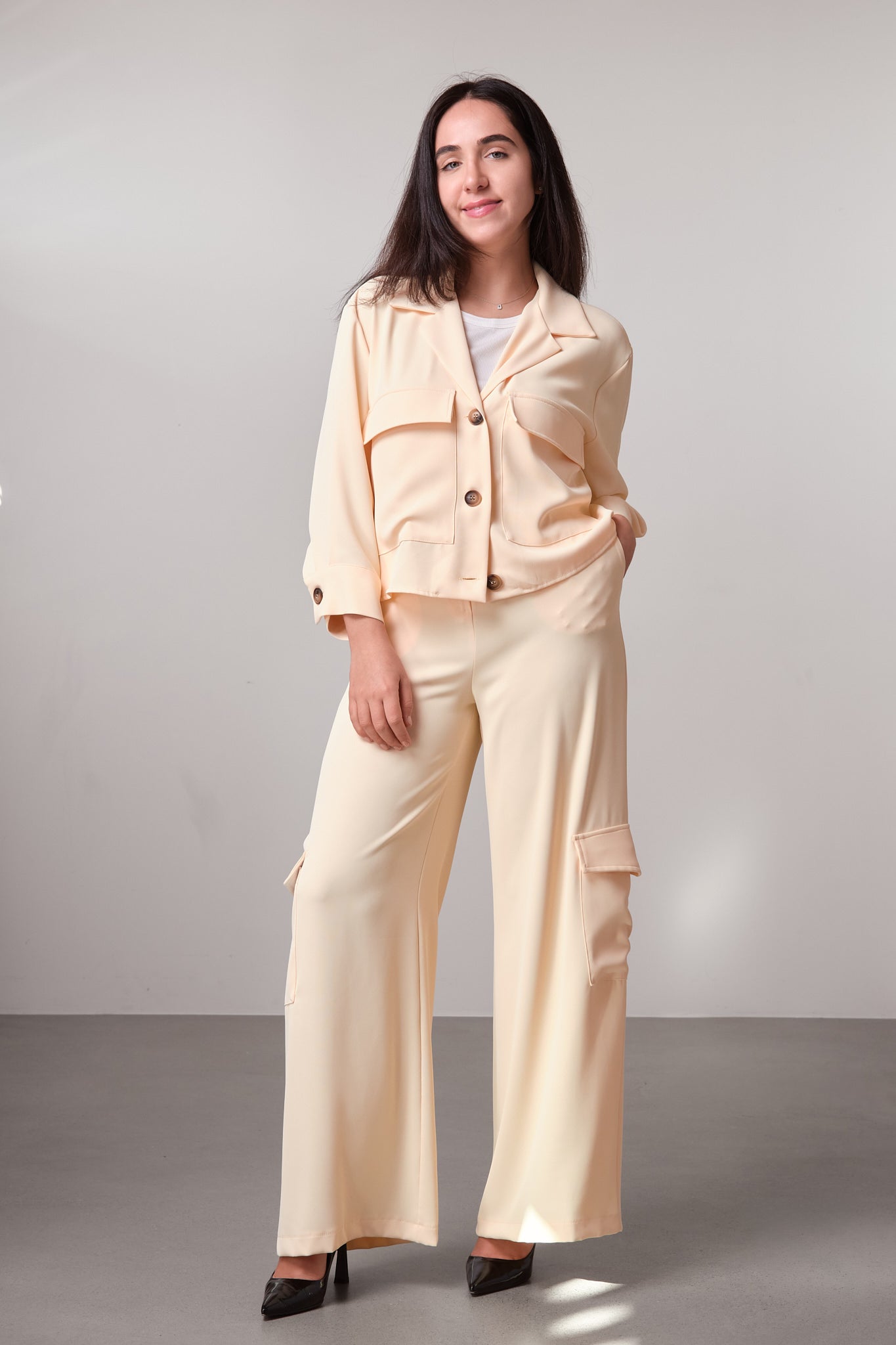 Yellow Wide-Legged Cargo Pants