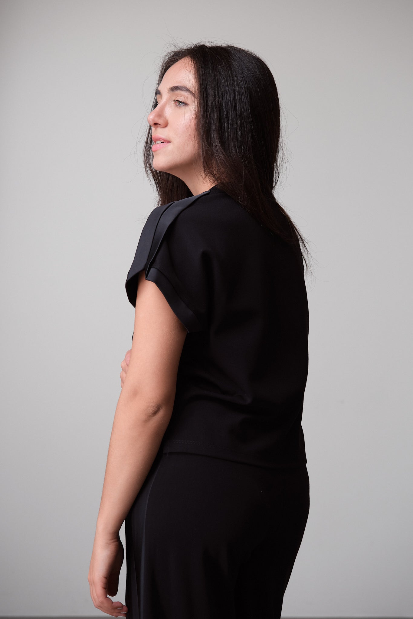 Structured T-Shirt with Satin Panels