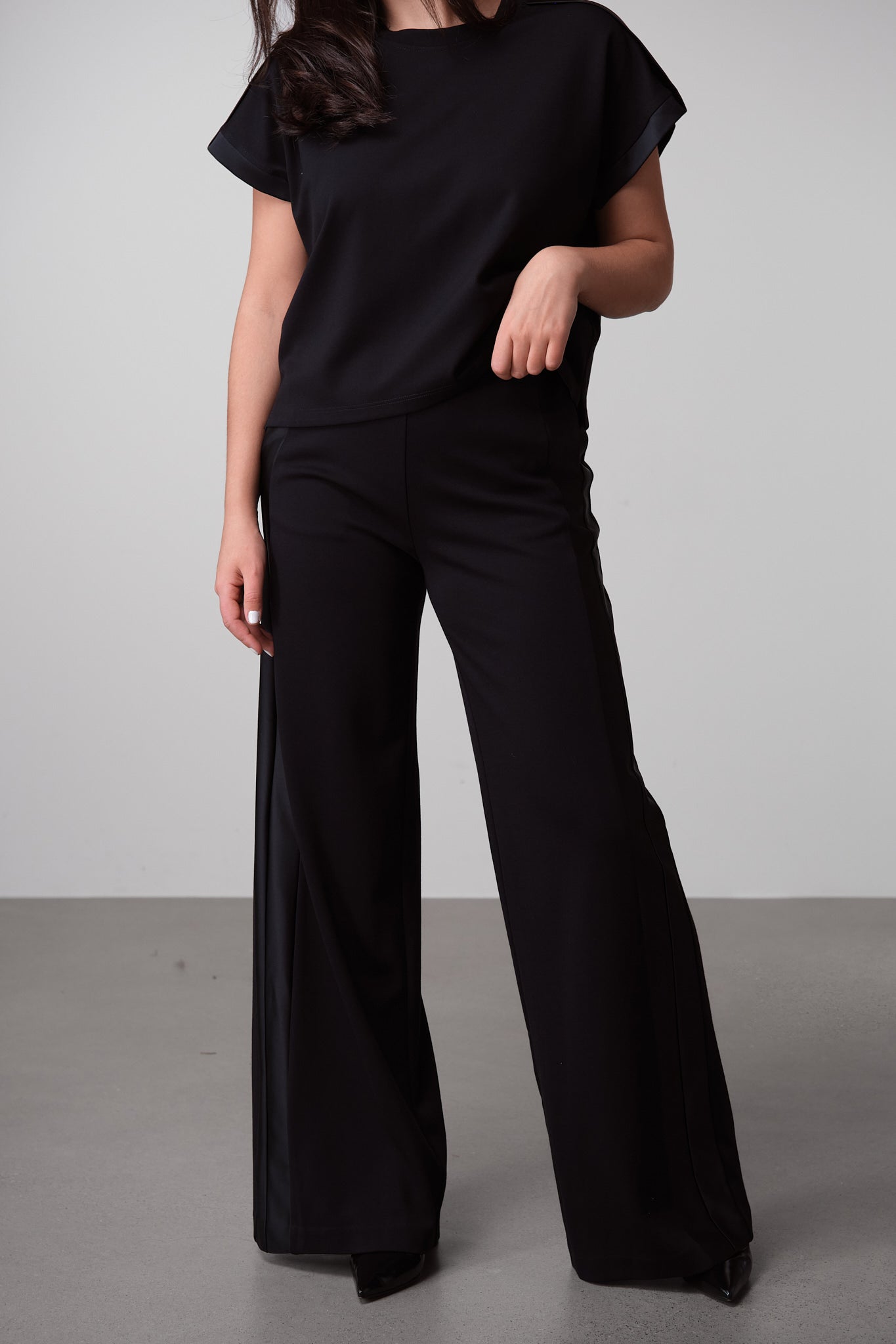 Black Trousers With Satin Side Panel