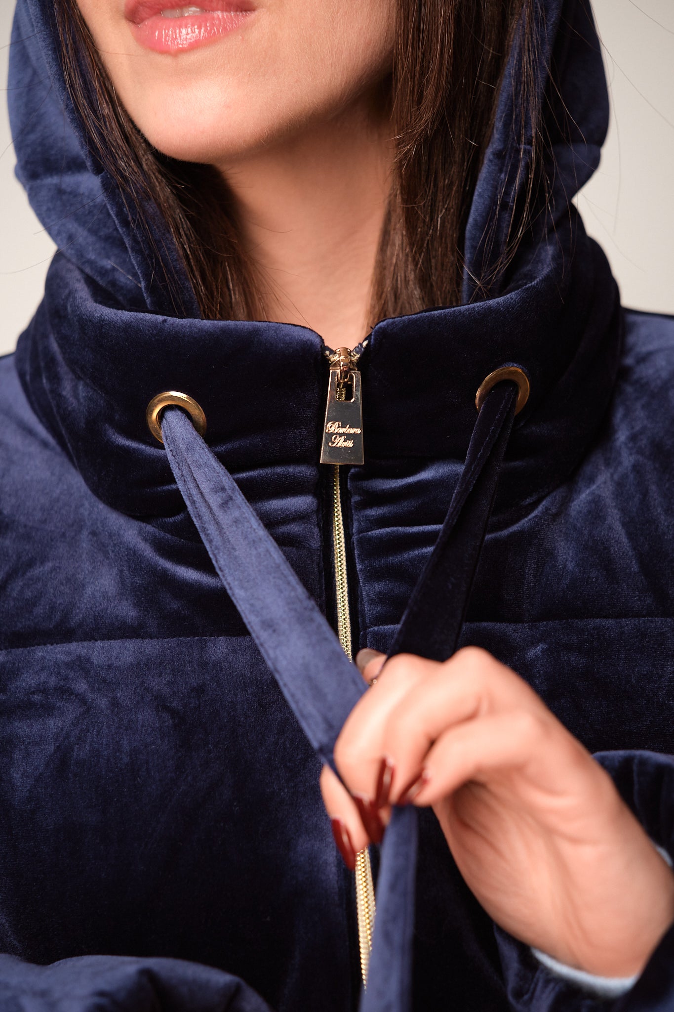 Dark Blue Velvet Puffer Jacket