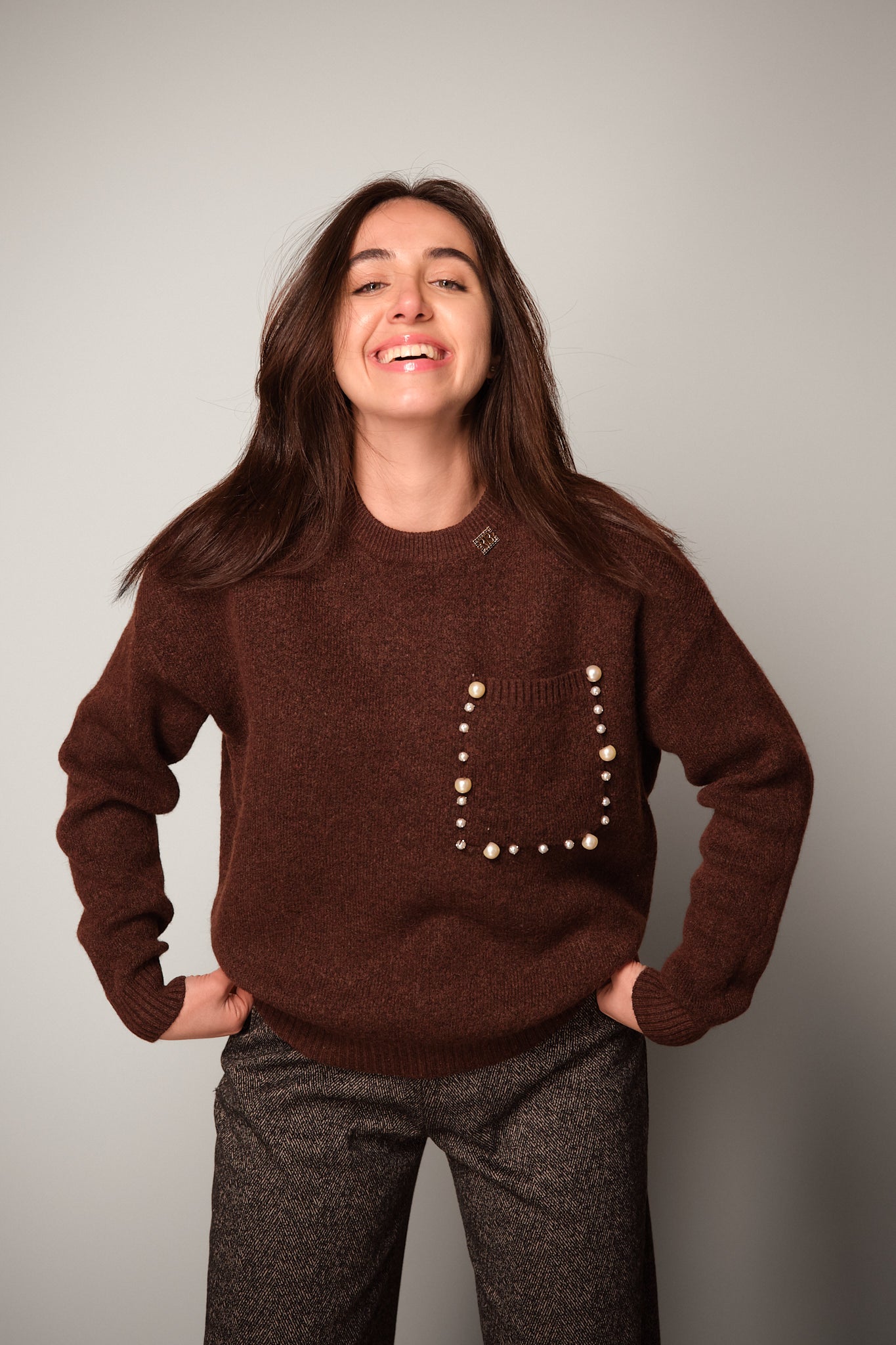 Pearl-Detail Knit Sweater