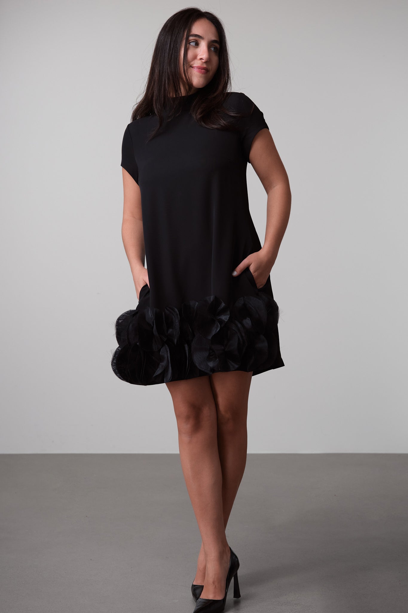 Black Satin-Trim Mini Dress