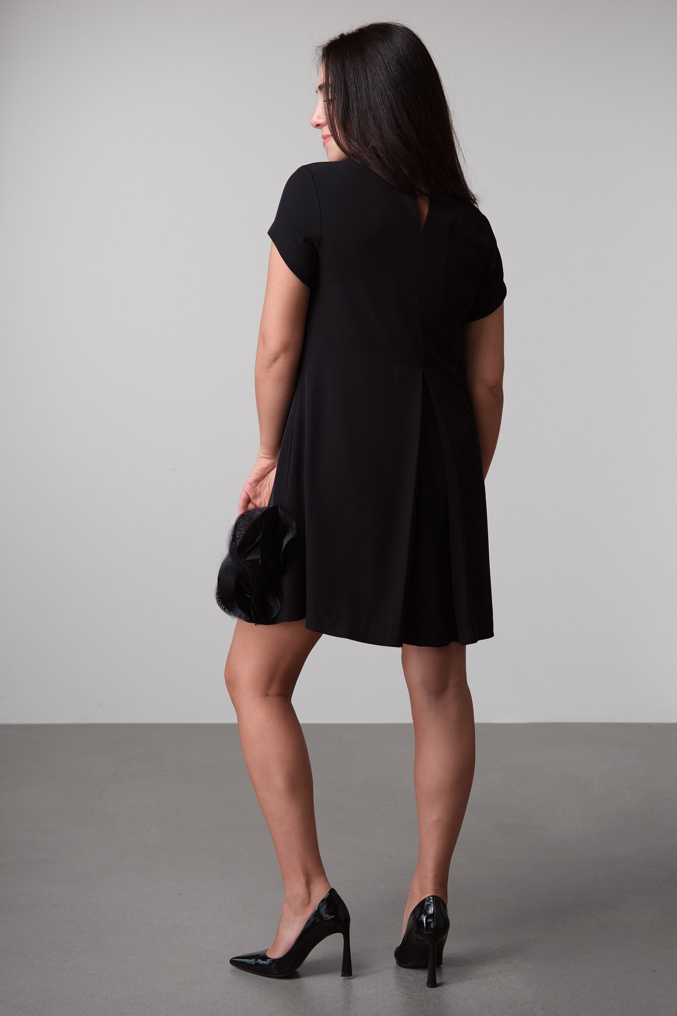 Black Satin-Trim Mini Dress