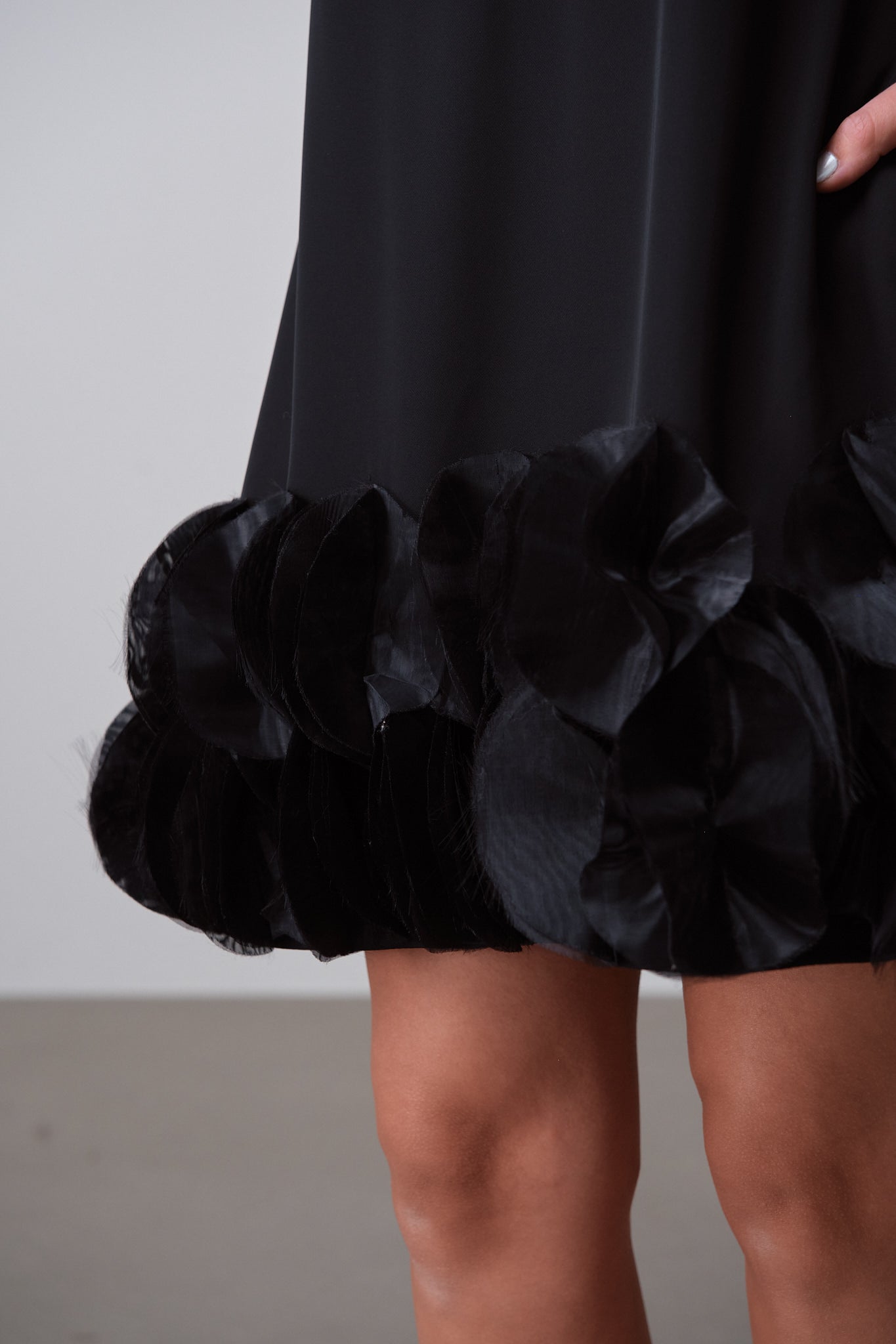 Black Satin-Trim Mini Dress