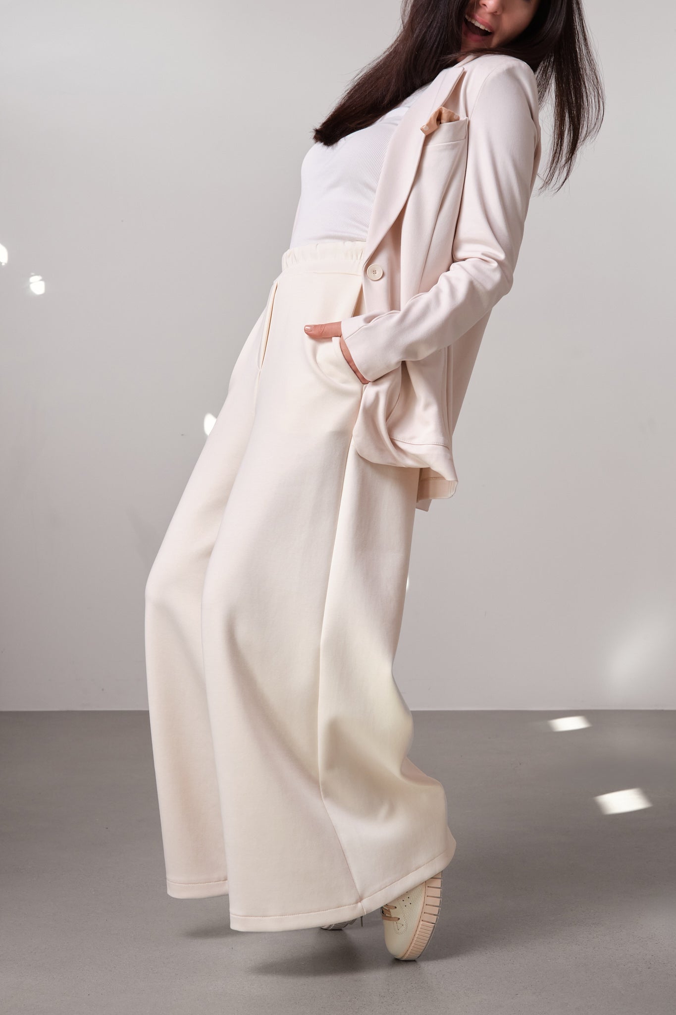 Cream Wide-Leg Trousers