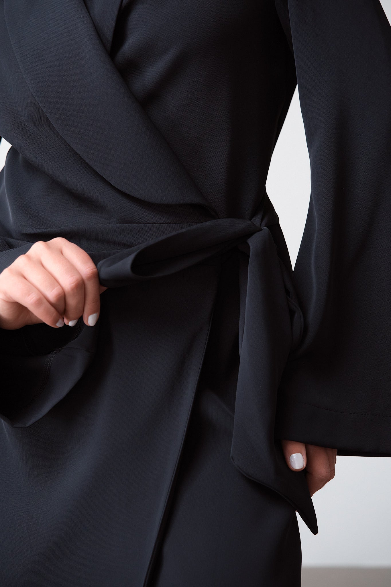 Black Wrap-Style Midi Dress