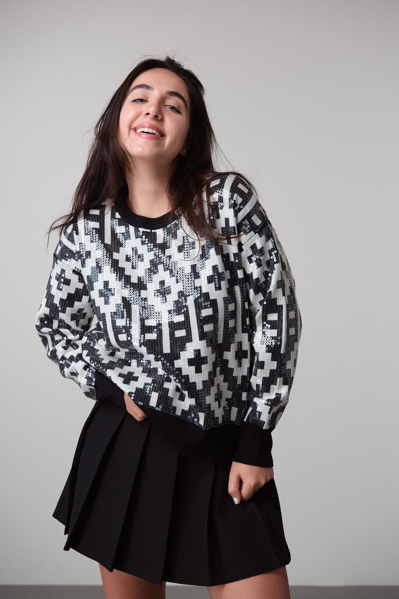 Sequinned Geometric Knit Sweater