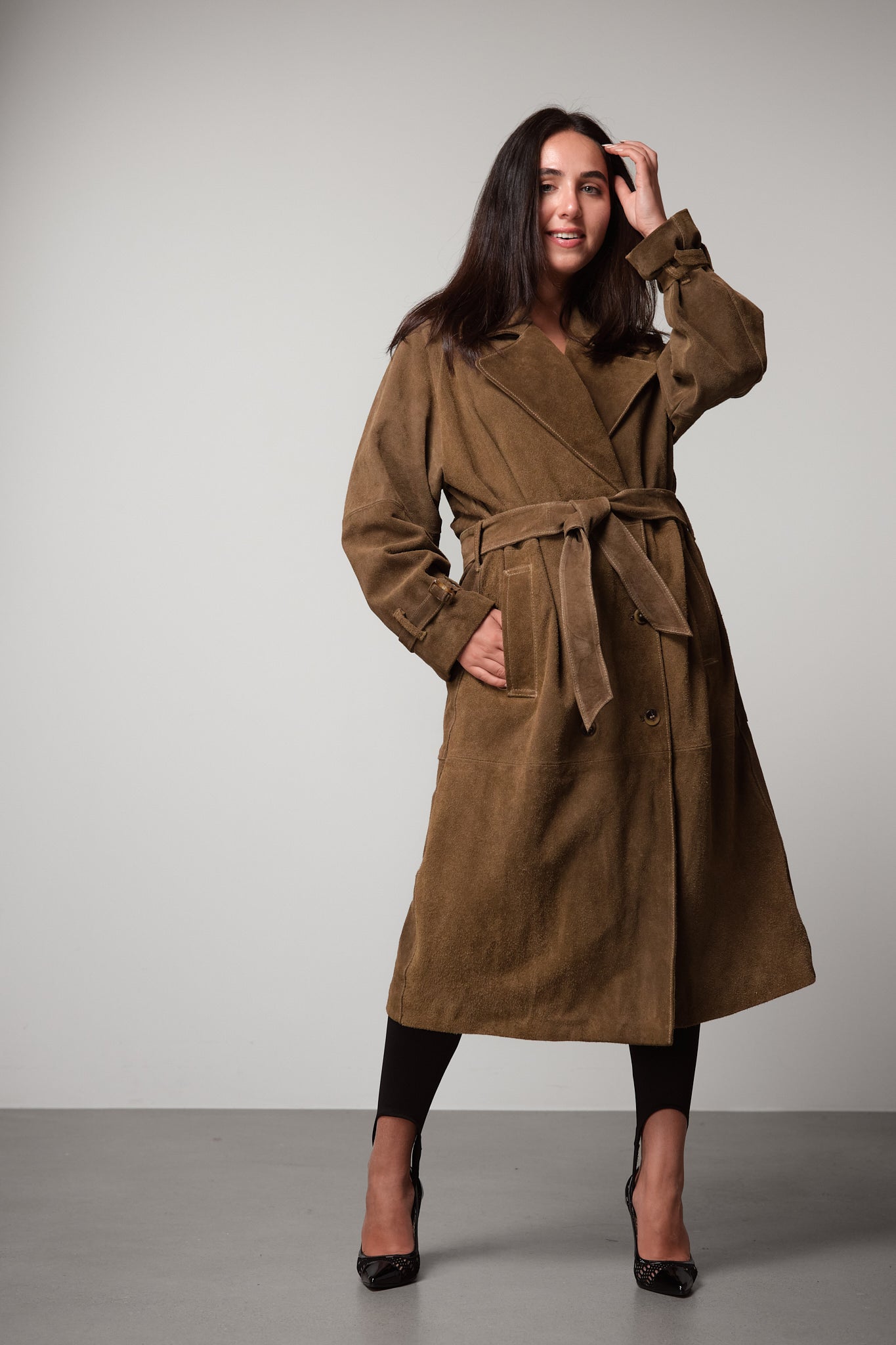 Suede Belted Trench Coat