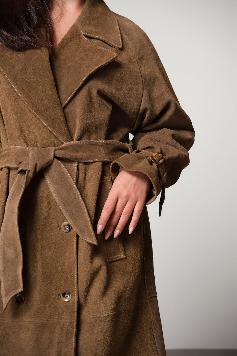 Suede Belted Trench Coat