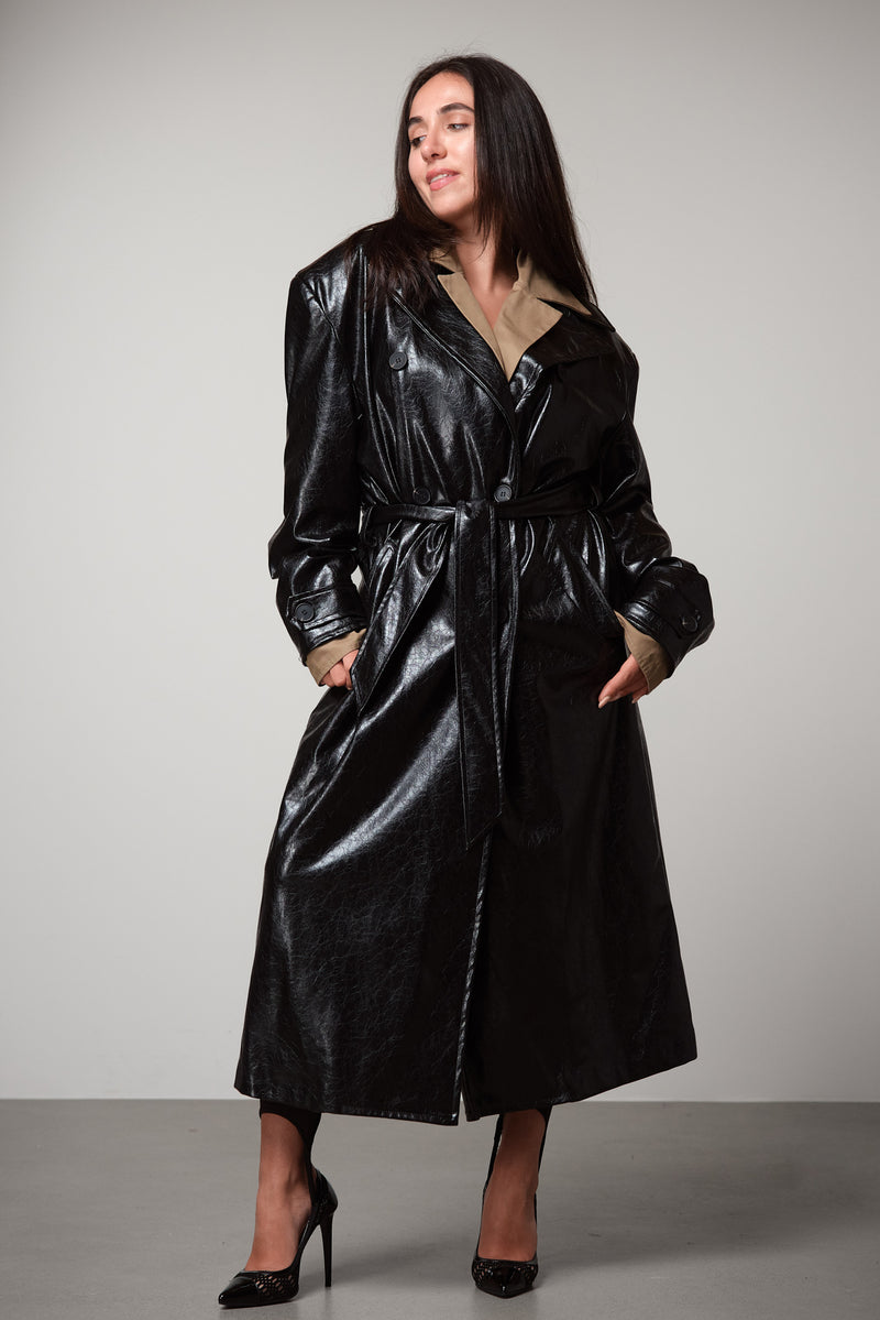 Black Patent Leather Trench Coat