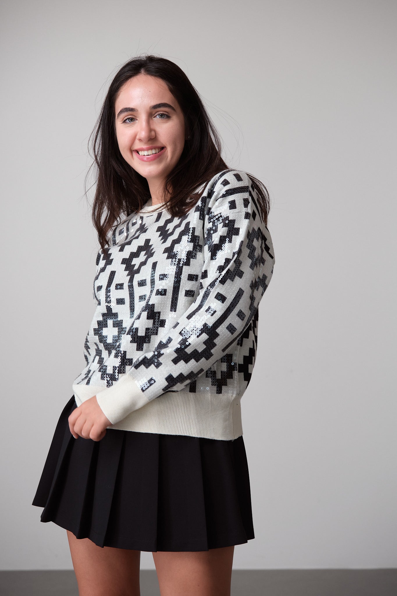 Sequinned Geometric Knit Sweater