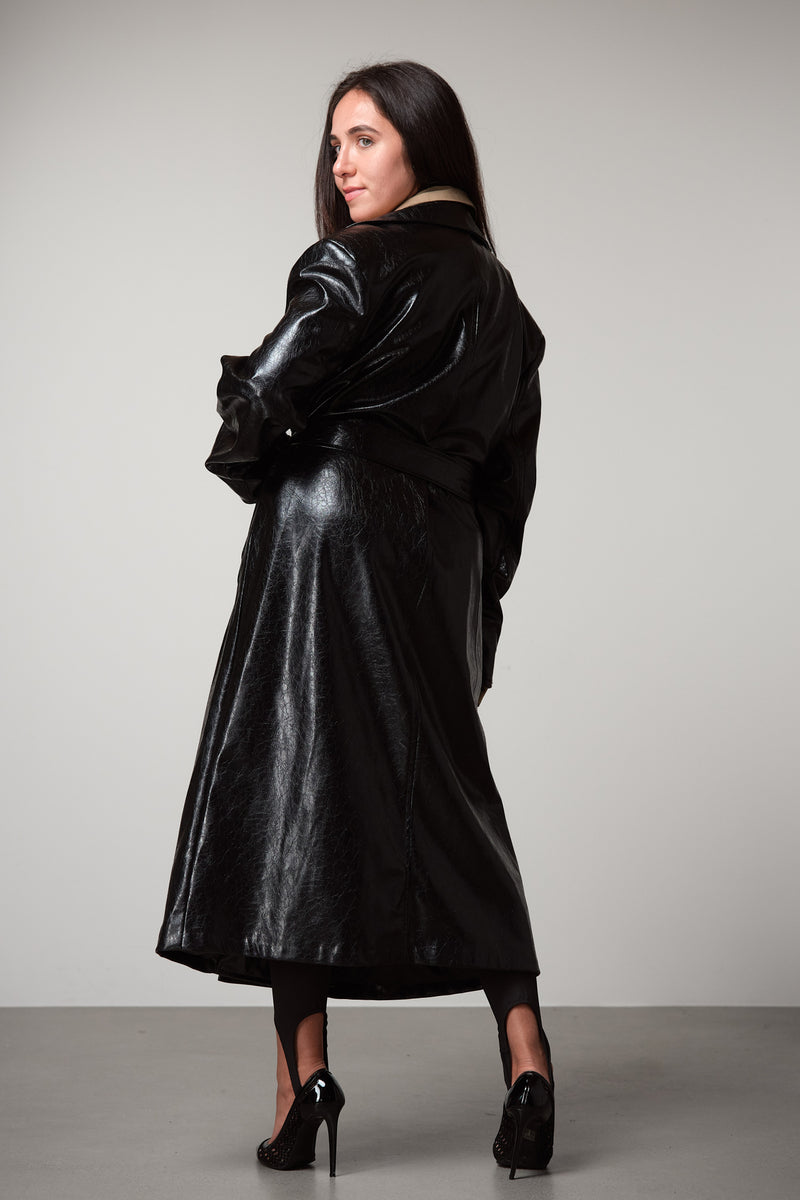 Black Patent Leather Trench Coat