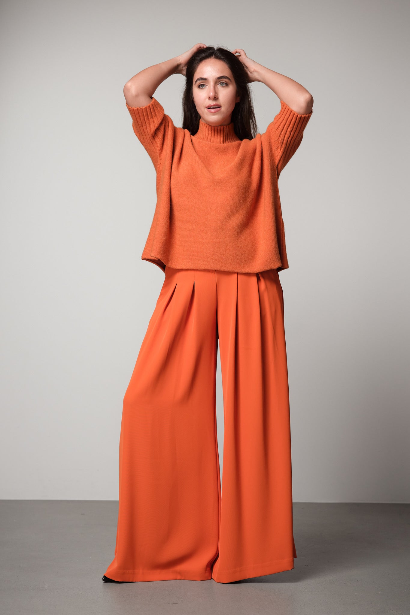 Orange Pleated Palazzo Trousers