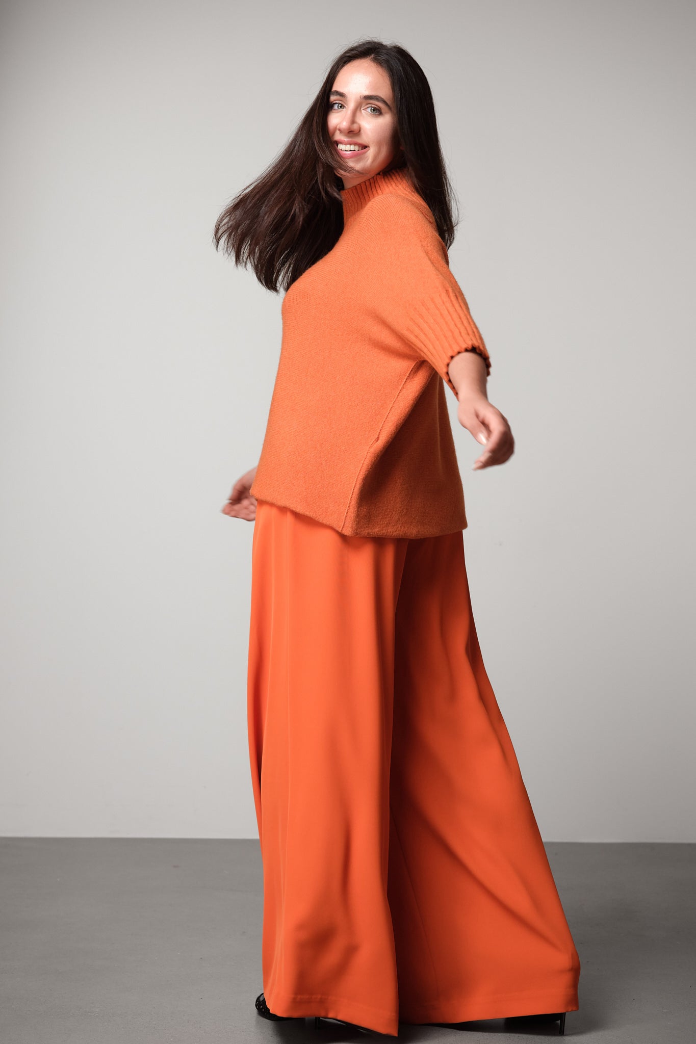 Orange Pleated Palazzo Trousers