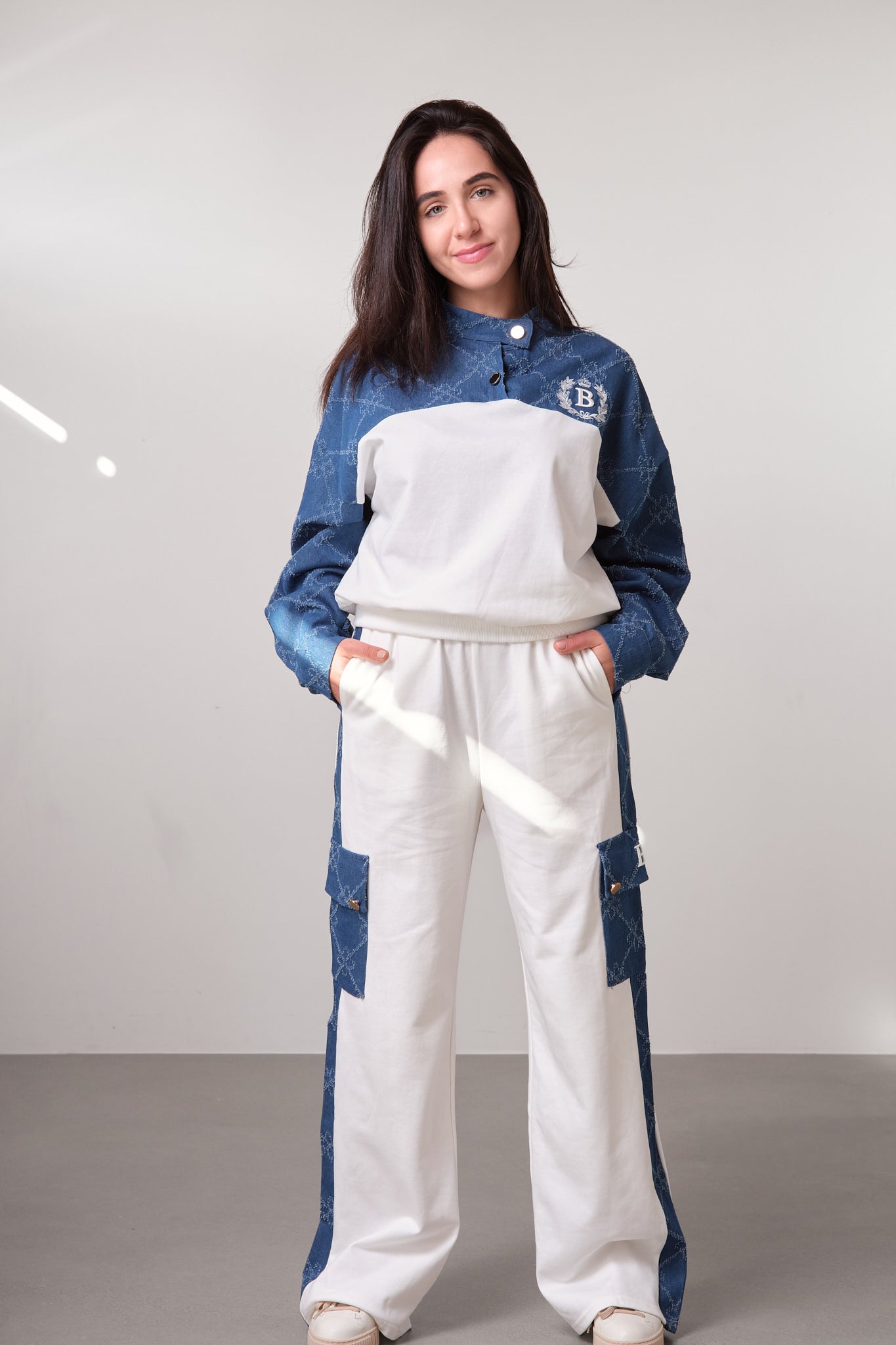 White & Denim Contrast Panel Set
