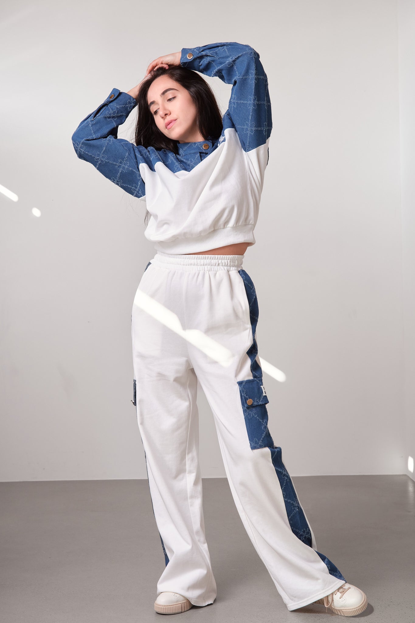 White & Denim Contrast Panel Set