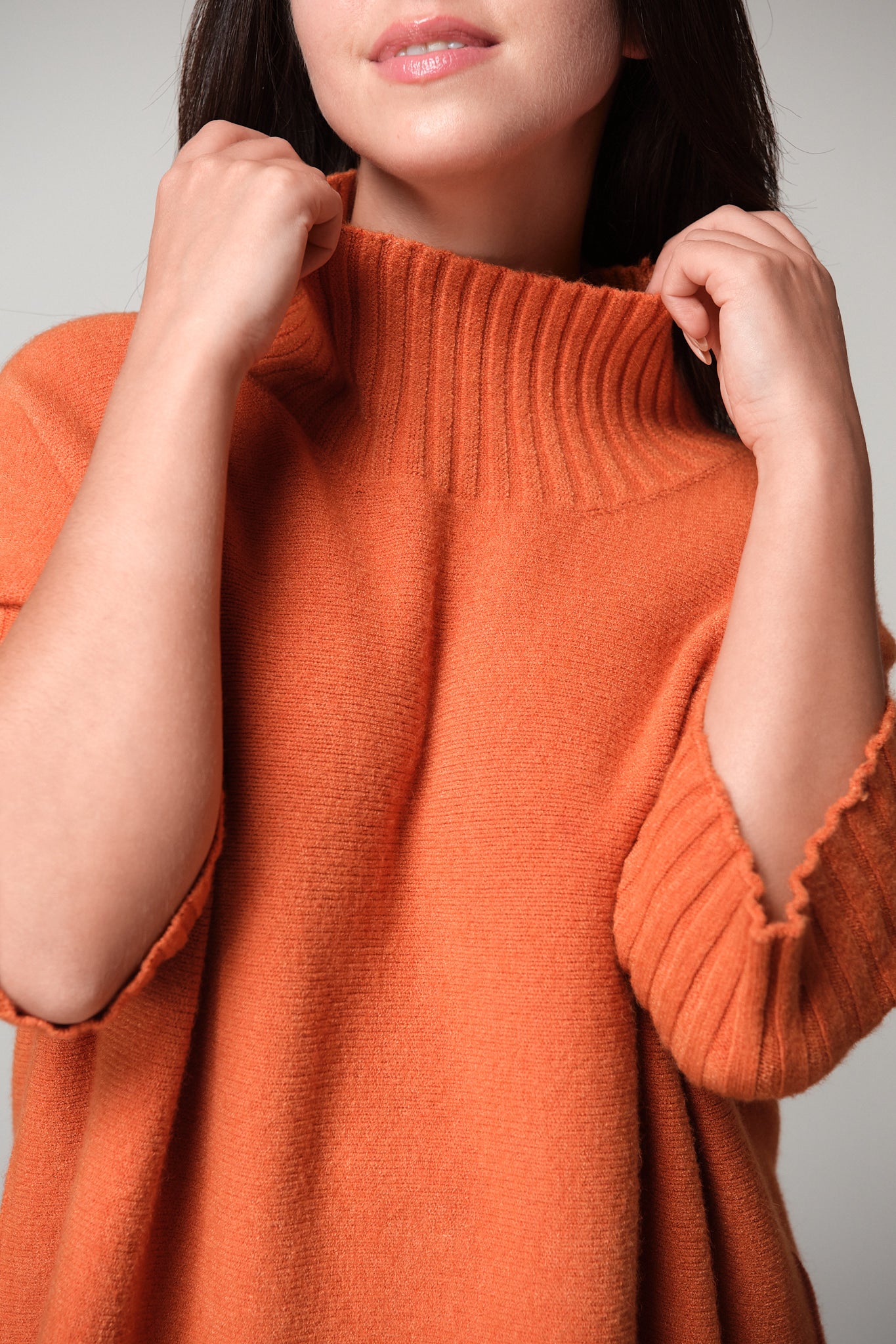 Oversized Ribbed Funnel Neck Top