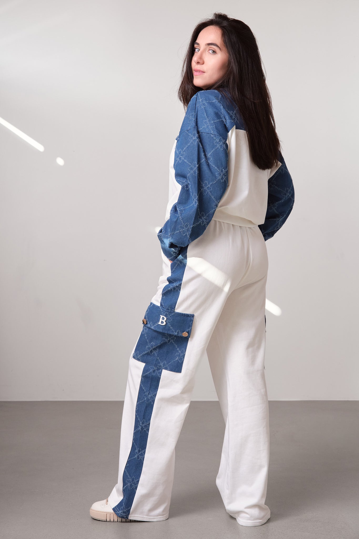 White & Denim Contrast Panel Set