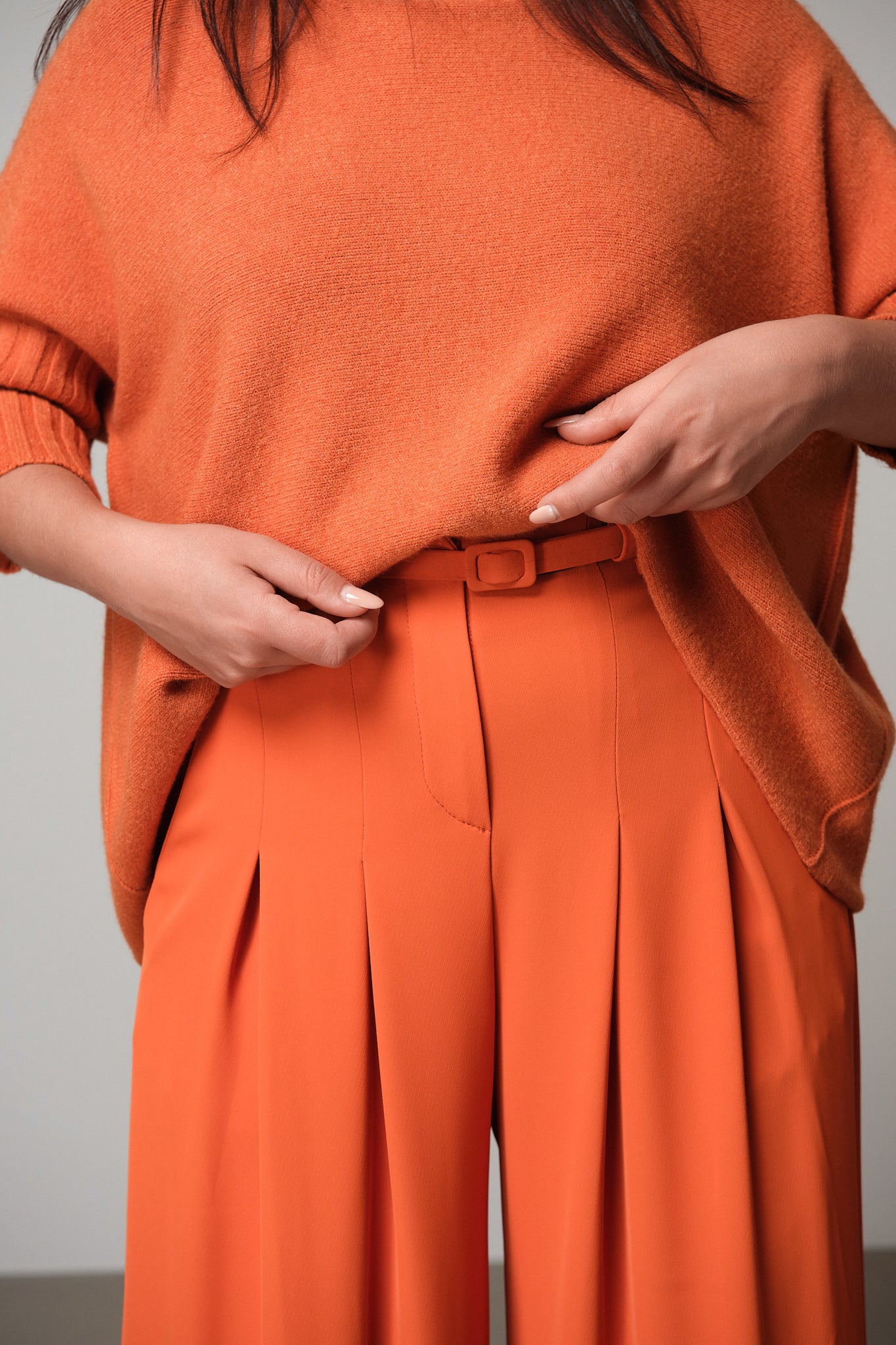 Orange Pleated Palazzo Trousers