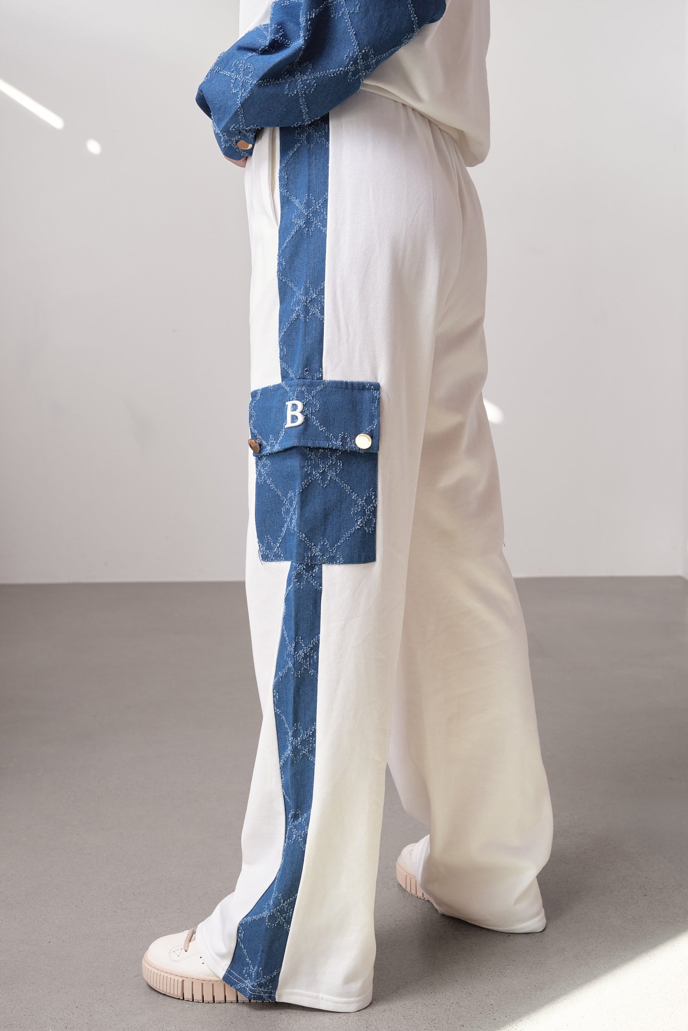 White & Denim Contrast Panel Set