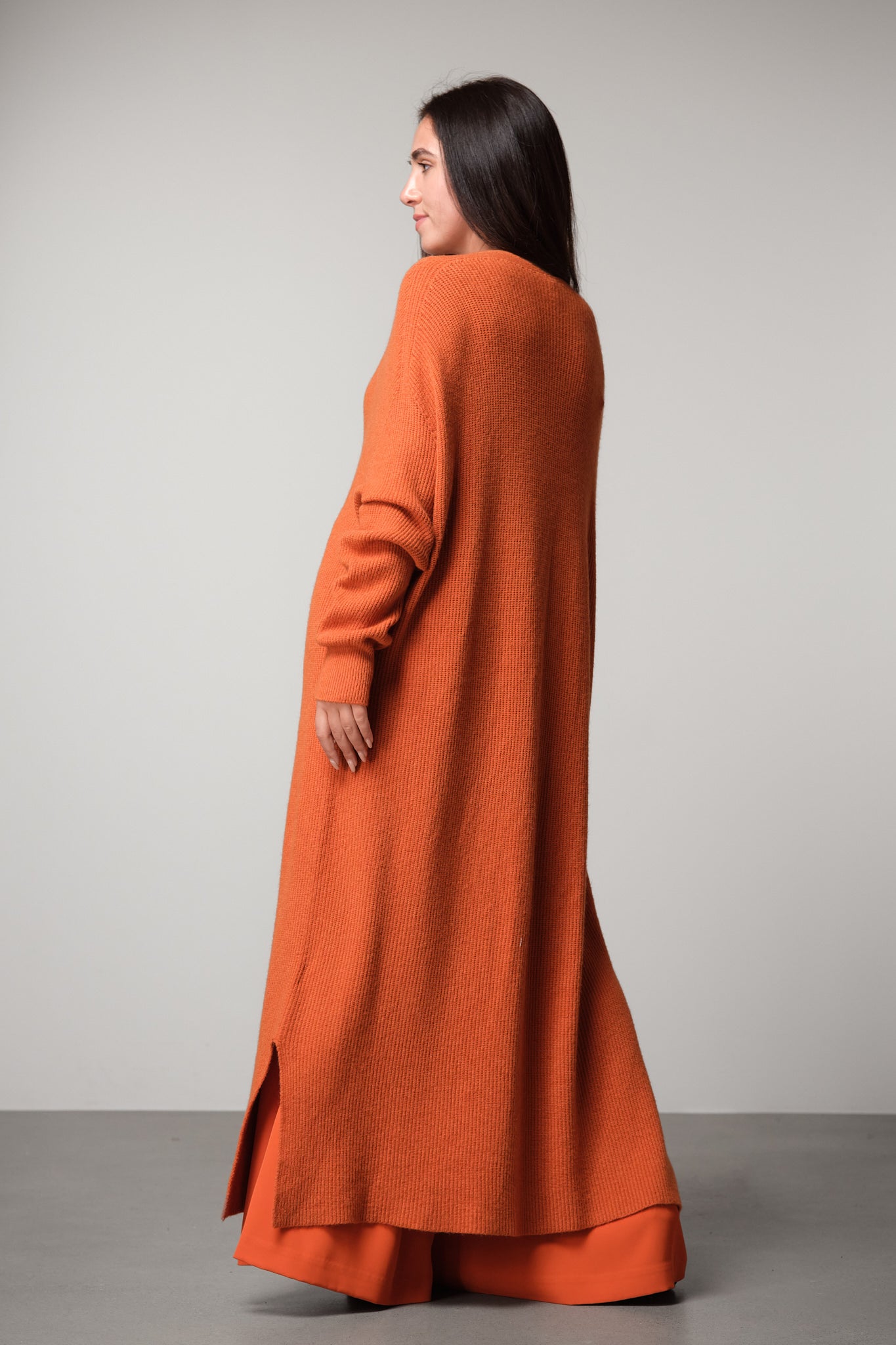 Orange Long Knit Cardigan