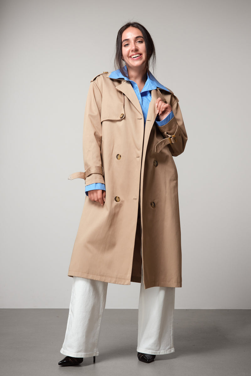 Layered Double-Breasted Trench Coat