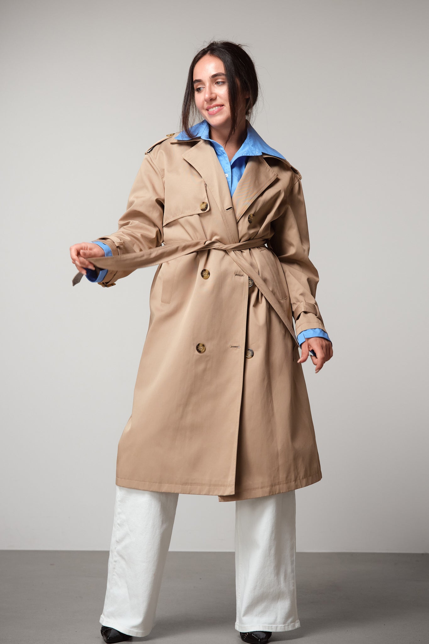 Layered Double-Breasted Trench Coat