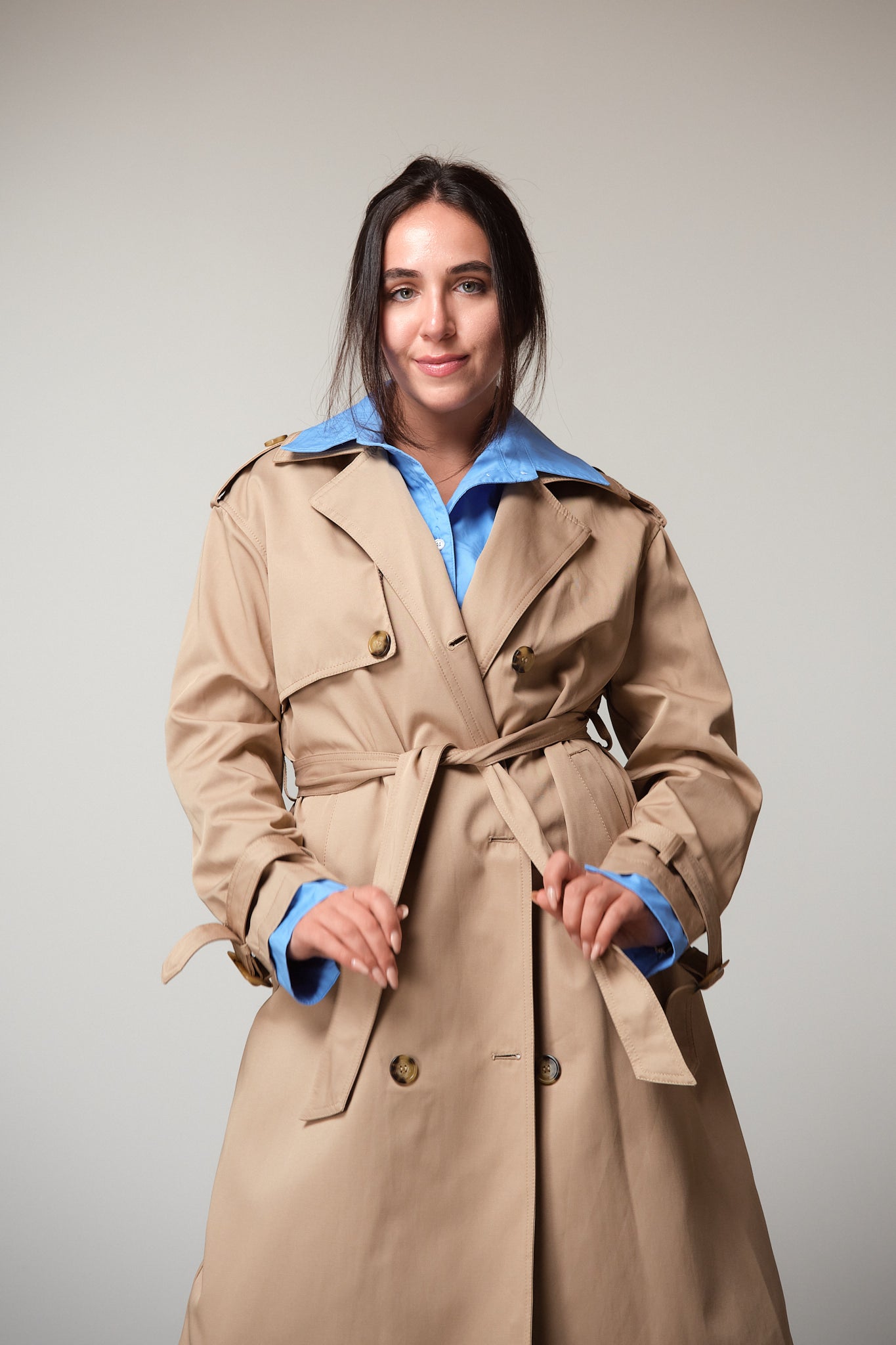 Layered Double-Breasted Trench Coat