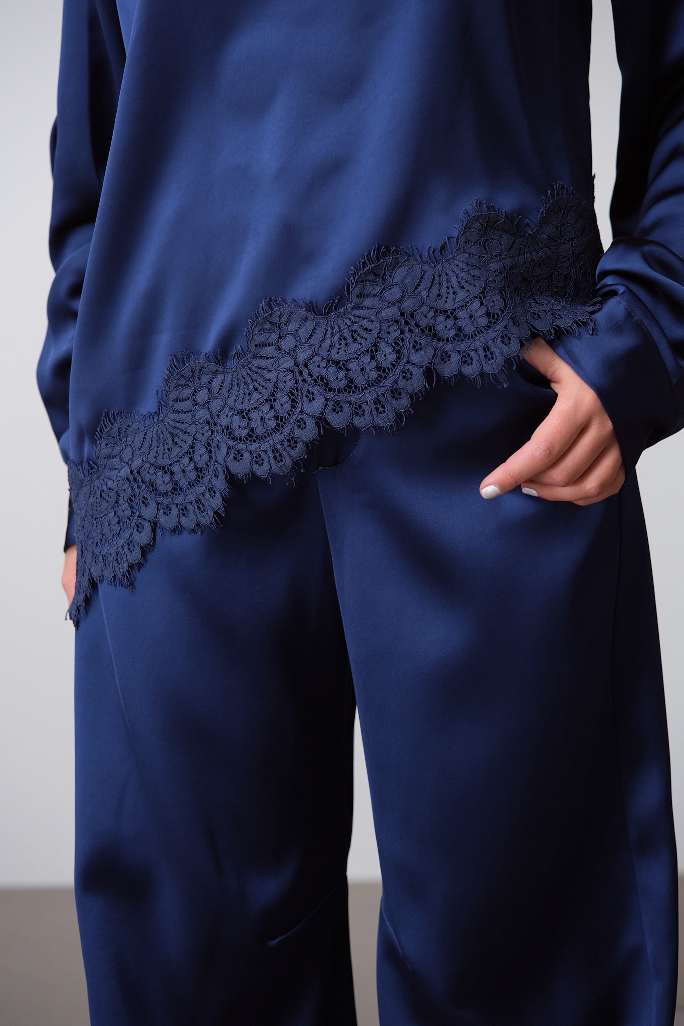 Midnight Blue Asymmetric Satin Blouse