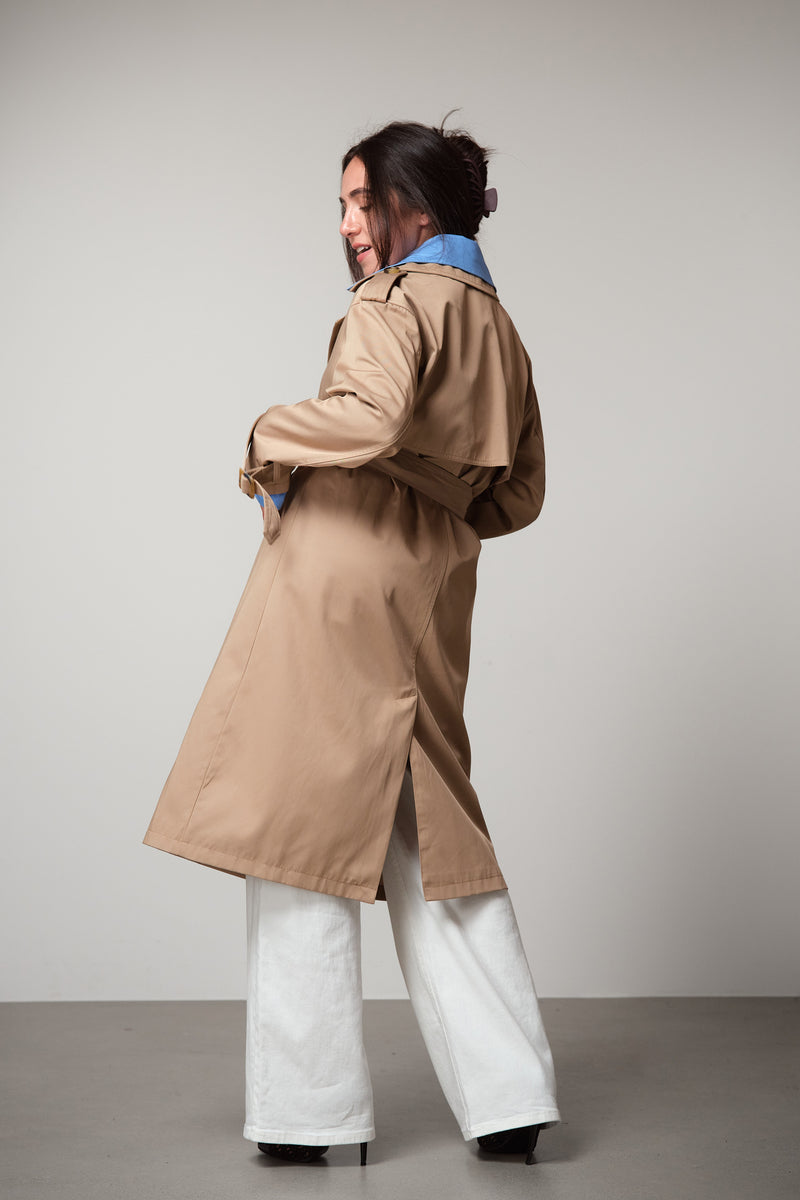 Layered Double-Breasted Trench Coat