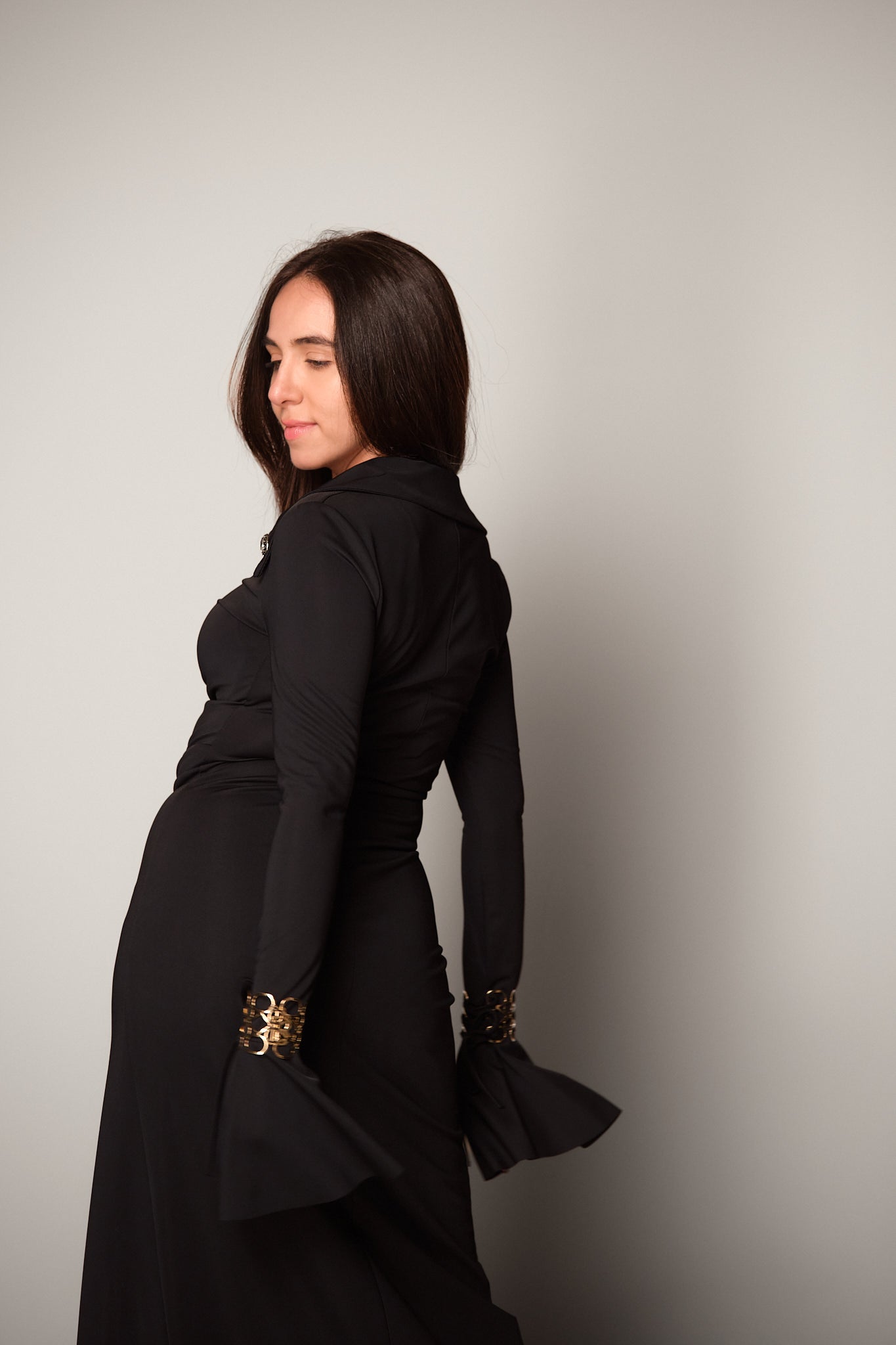 Ruched Long-Sleeve Maxi Dress