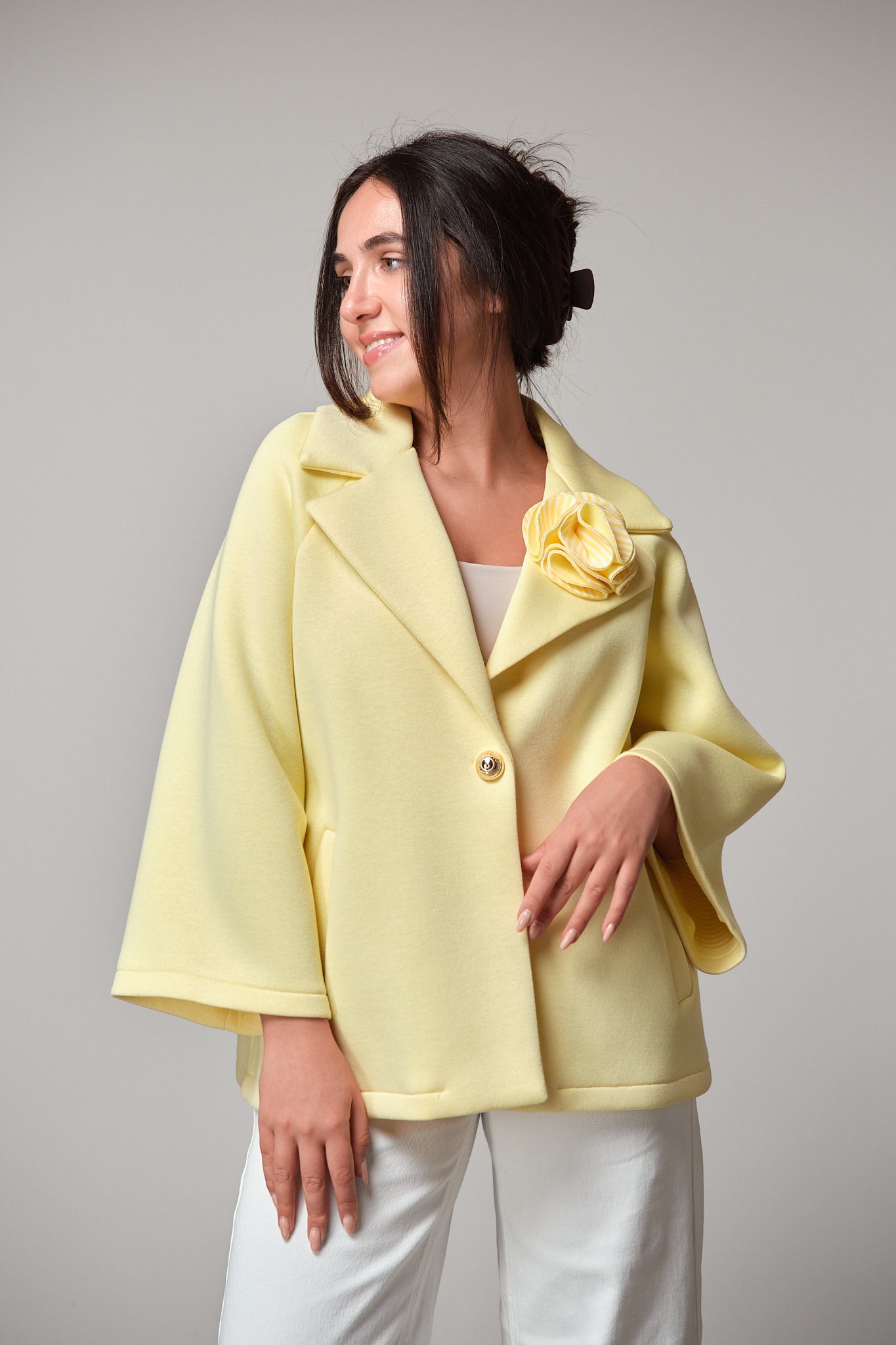 Cropped Coat With Rosette Detail