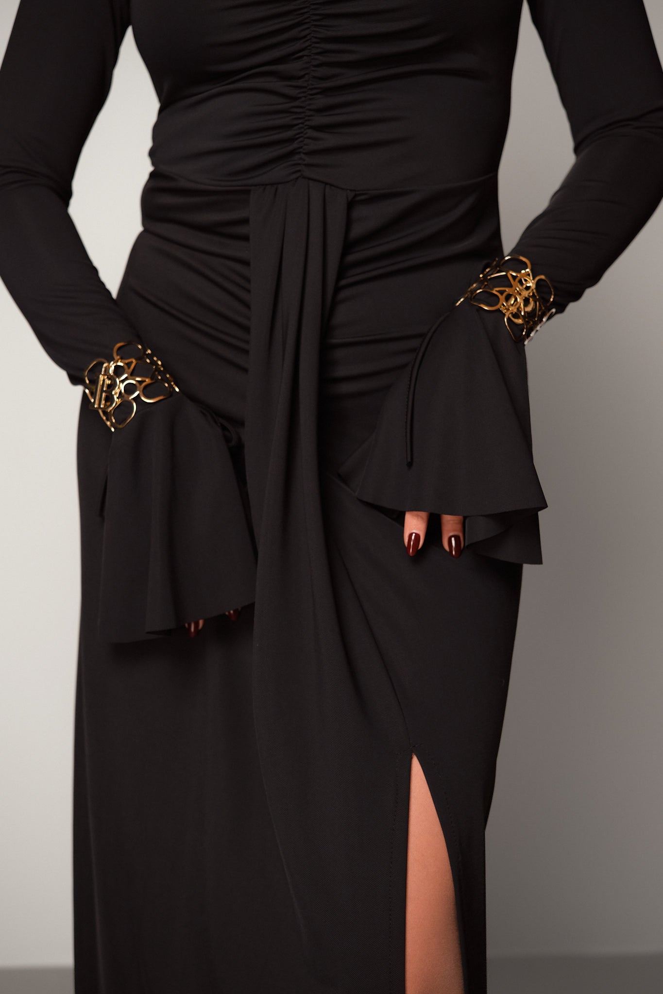 Ruched Long-Sleeve Maxi Dress