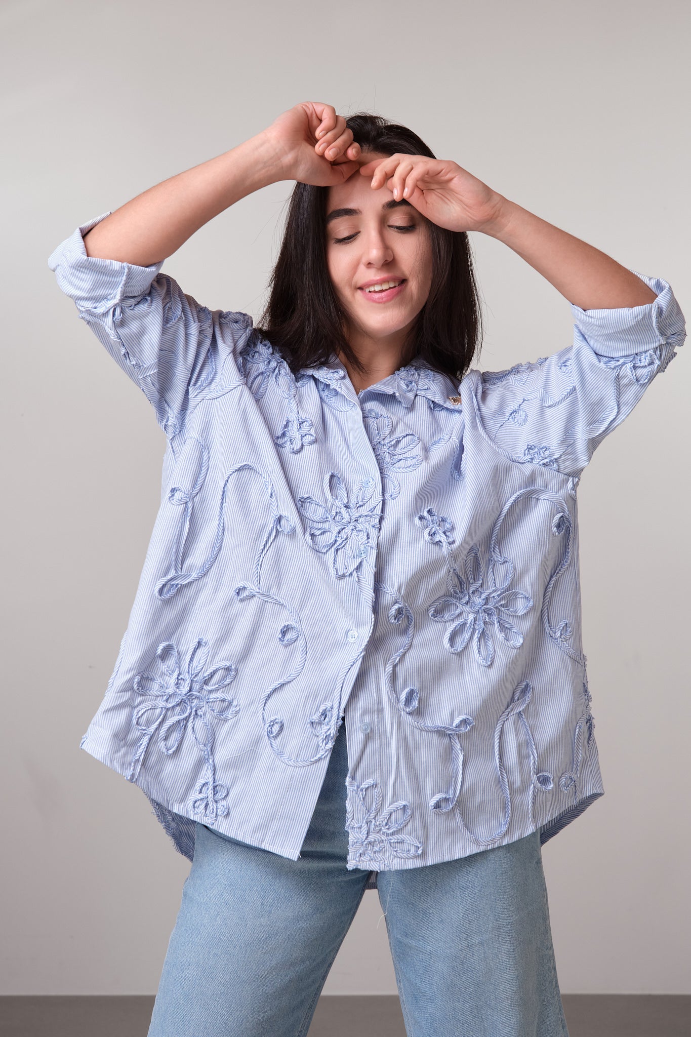 Light Blue Embroidered Oversized Shirt