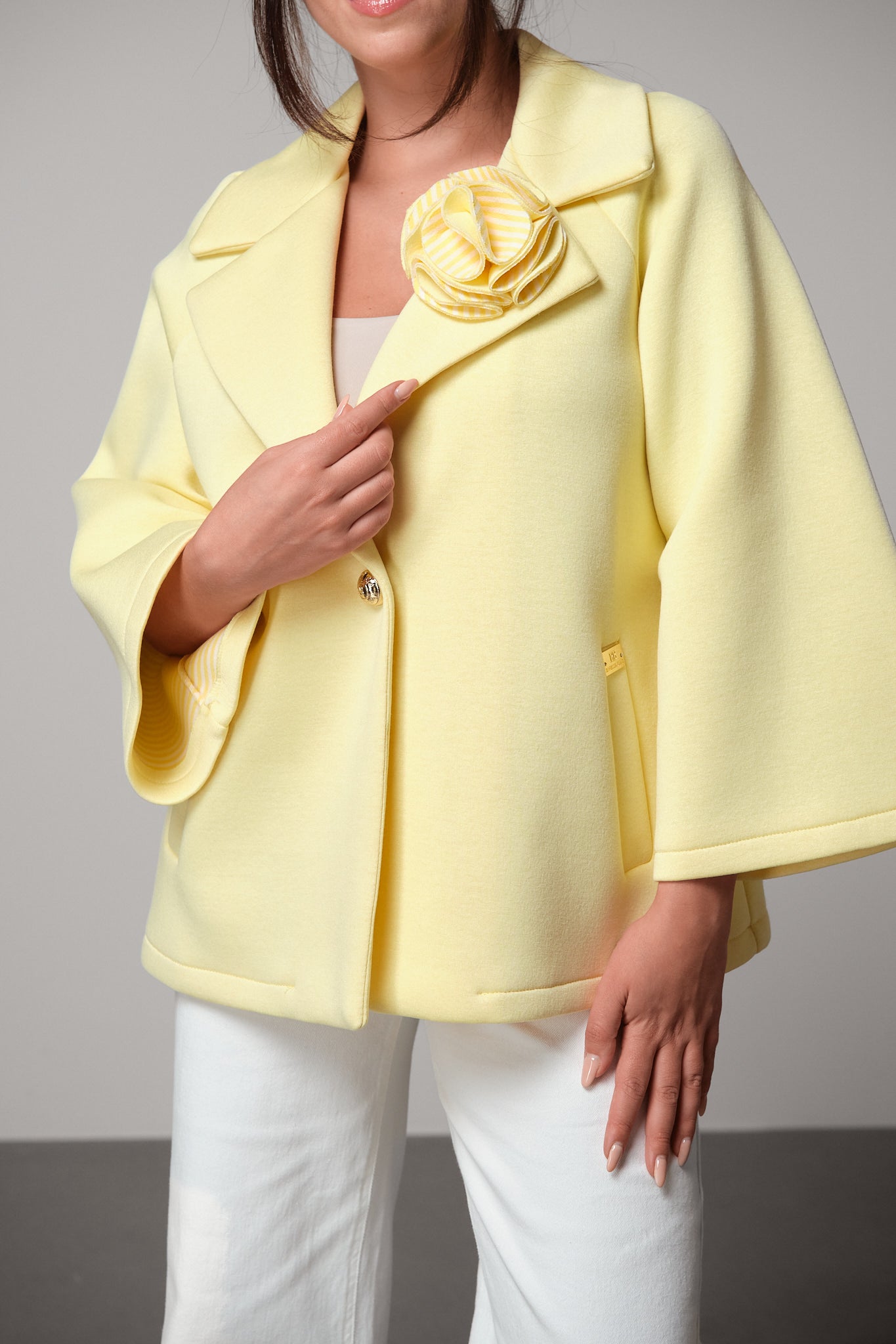 Cropped Coat With Rosette Detail