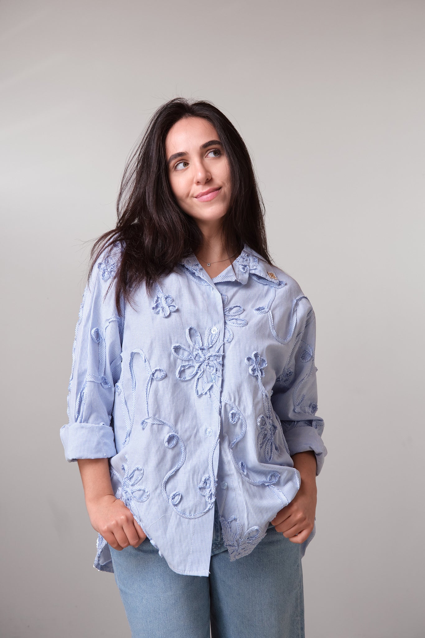 Light Blue Embroidered Oversized Shirt