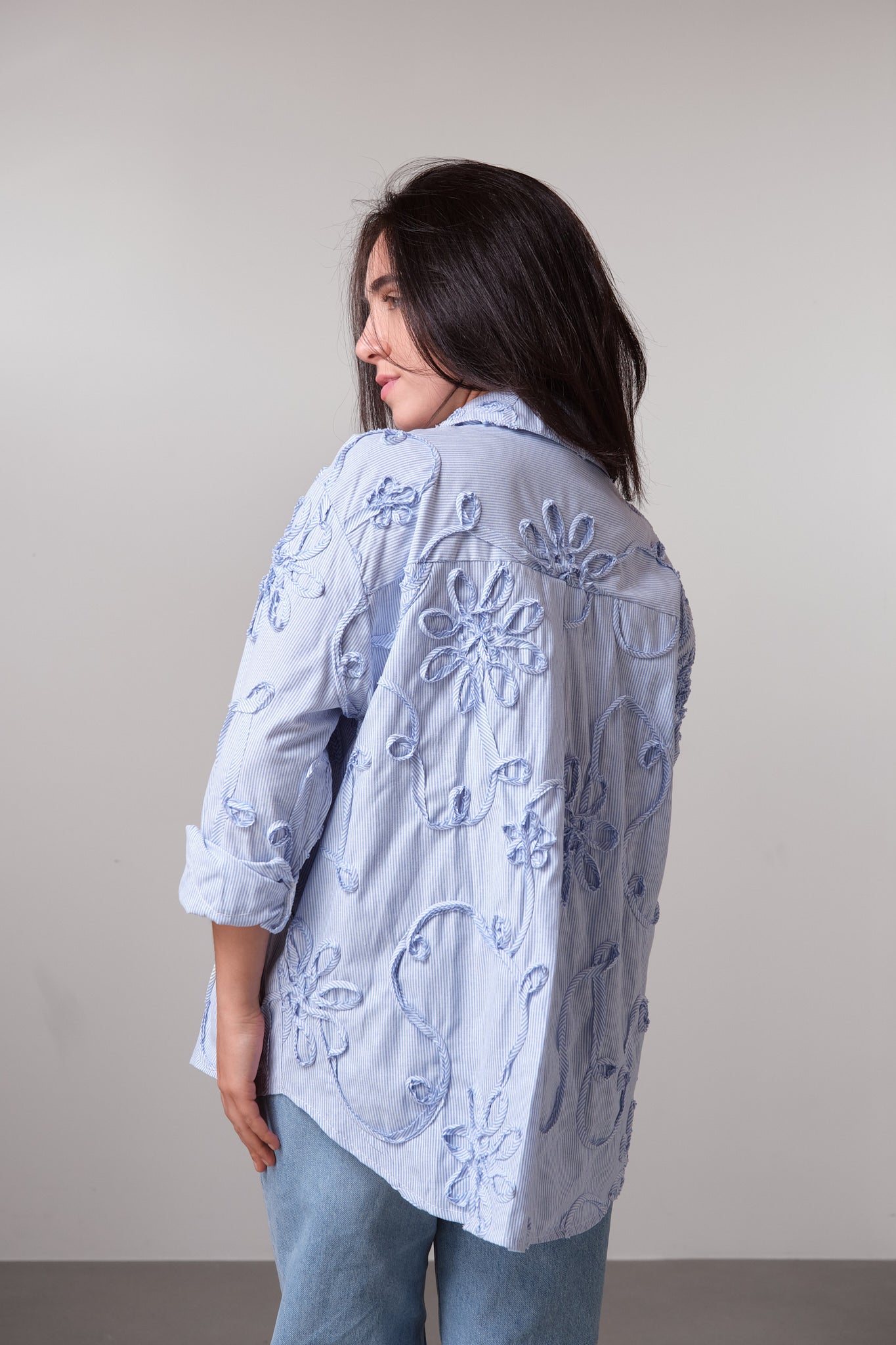 Light Blue Embroidered Oversized Shirt