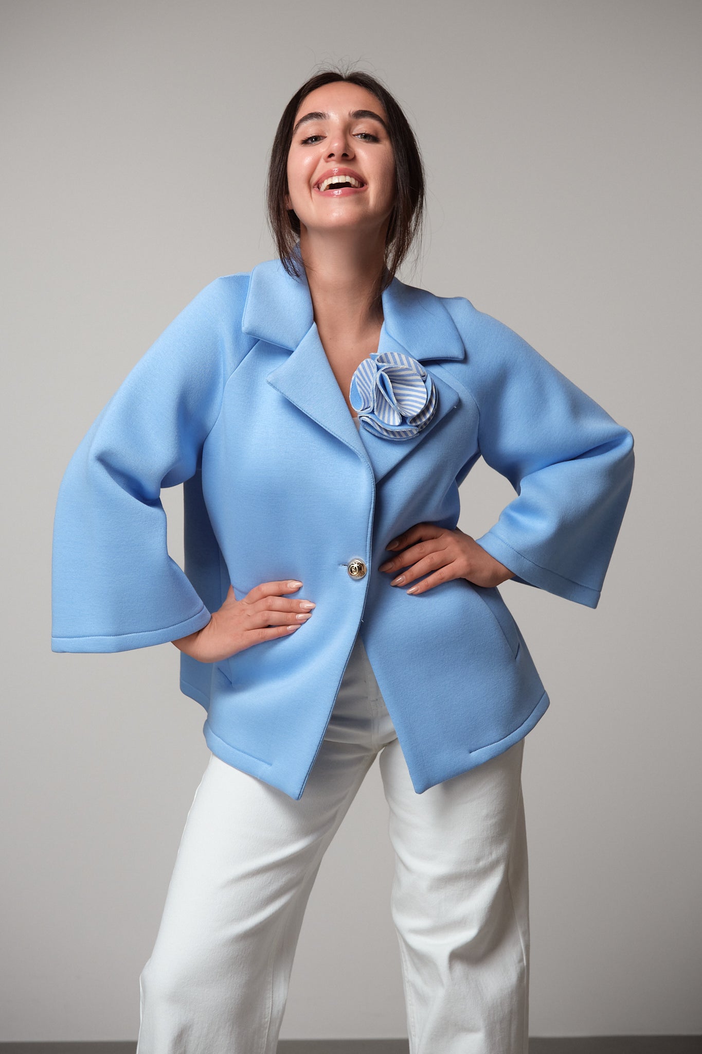 Cropped Coat With Rosette Detail