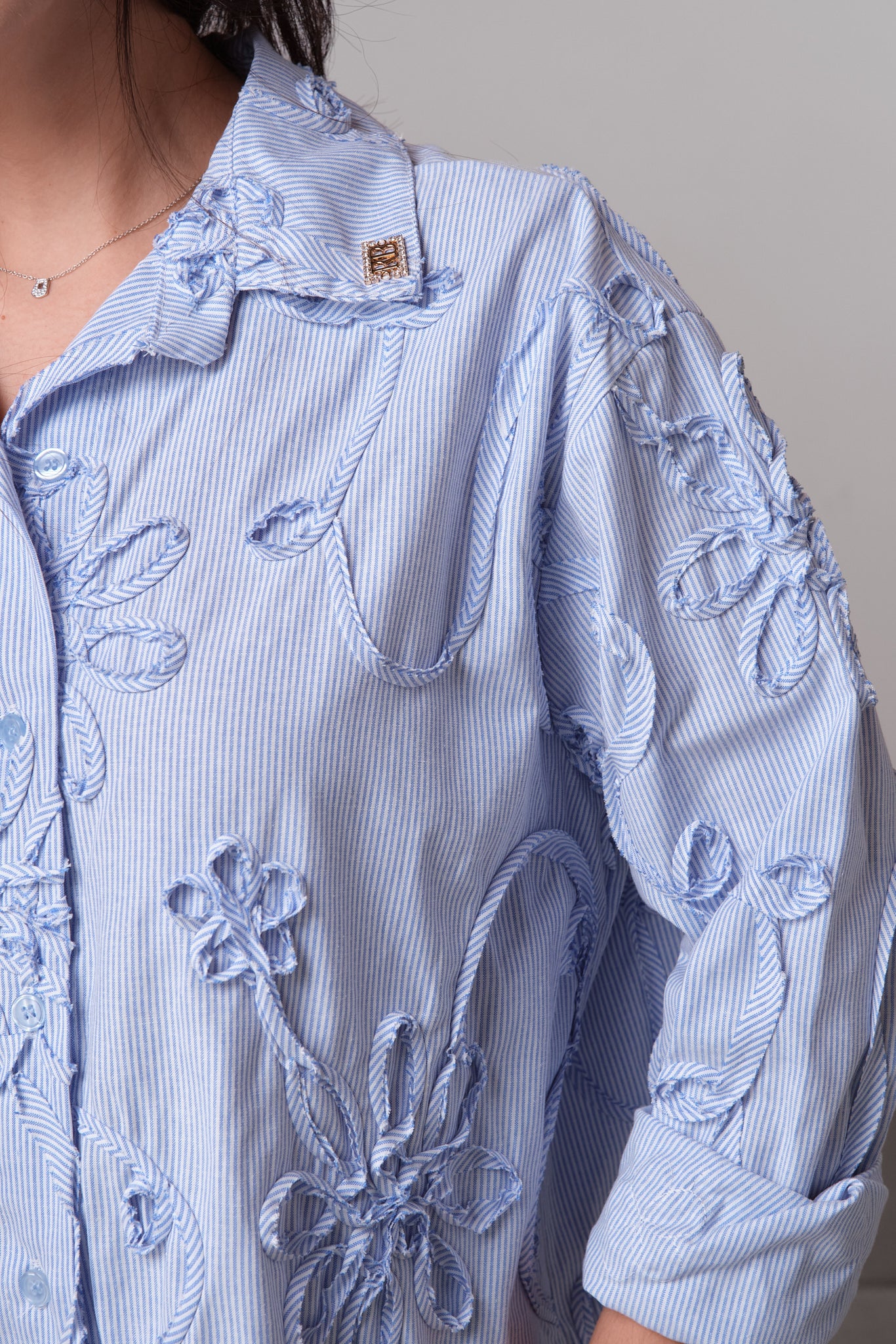 Light Blue Embroidered Oversized Shirt